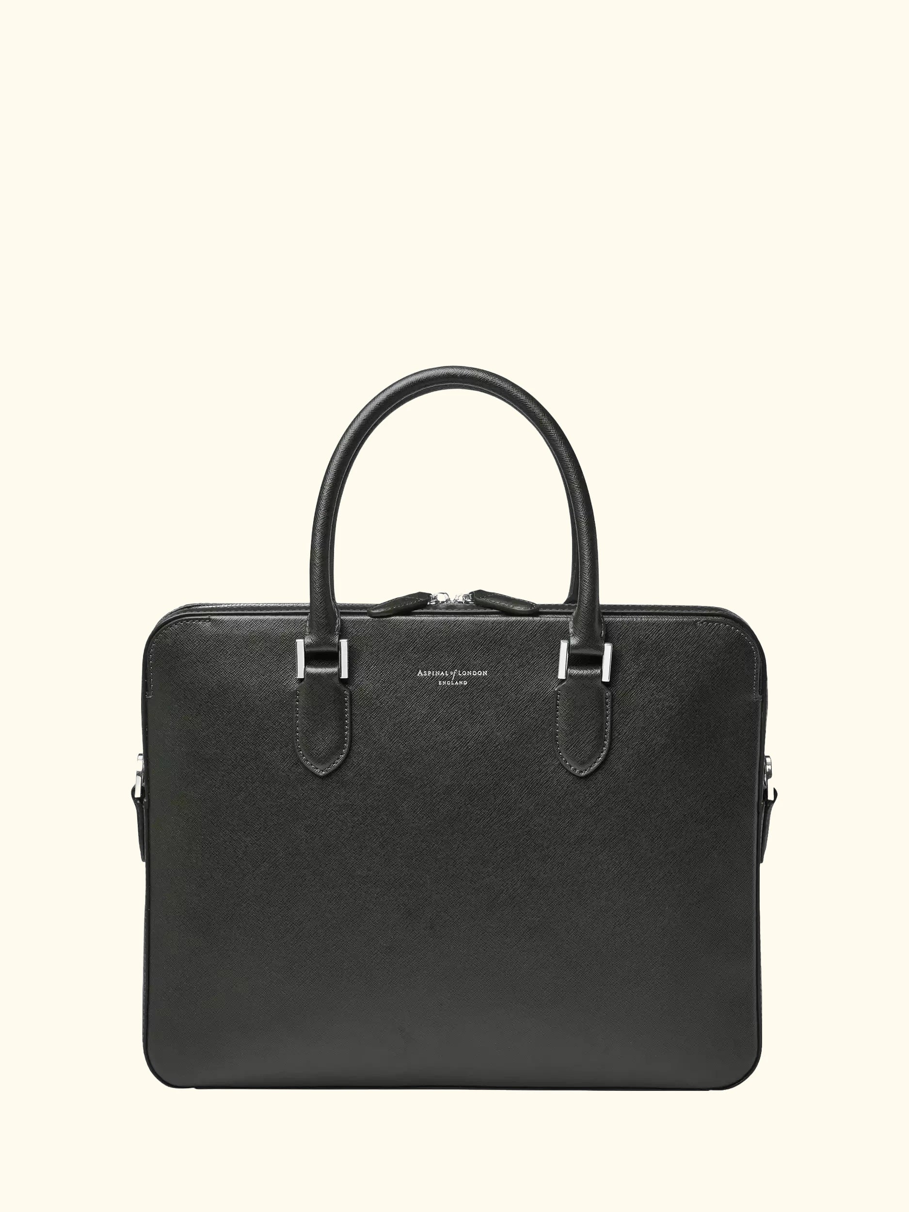 Aspinal of London Slim Leather Briefcase, Forest Green