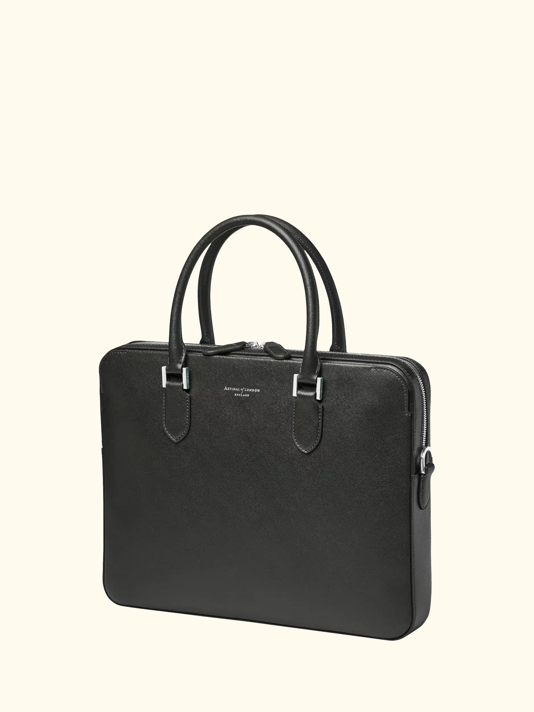 Aspinal of London Slim Leather Briefcase, Forest Green