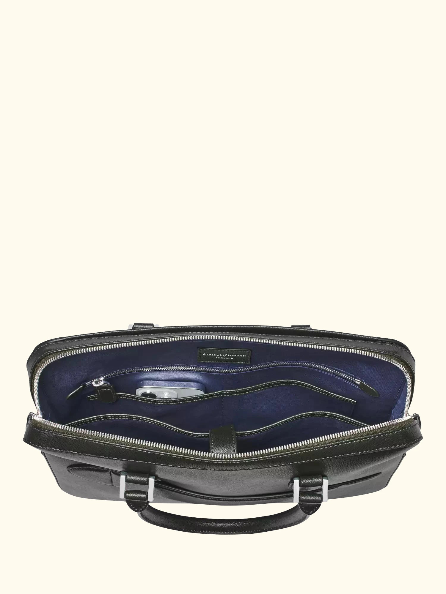 Aspinal of London Slim Leather Briefcase, Forest Green
