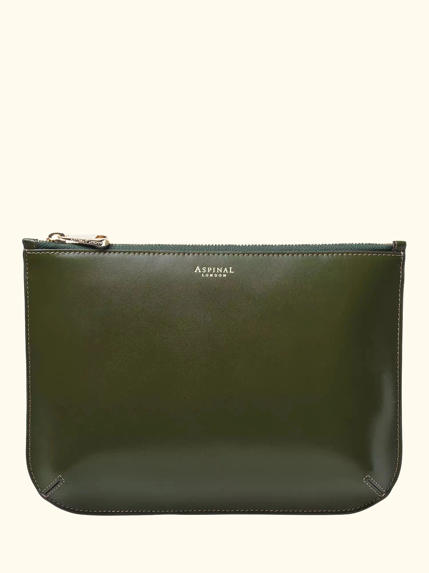 Aspinal of London Large Ella Leather Pouch, Moss Green