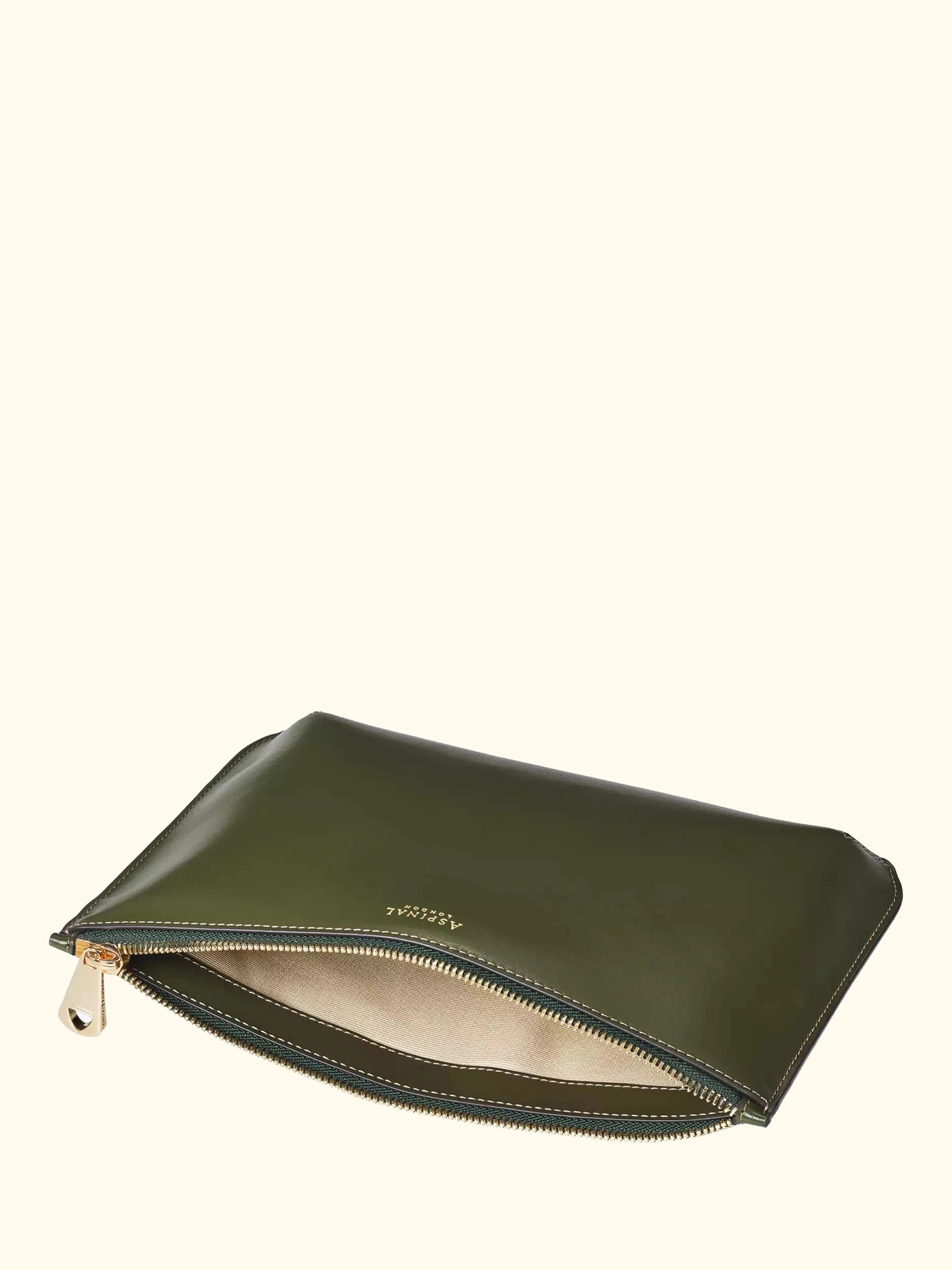Aspinal of London Large Ella Leather Pouch, Moss Green
