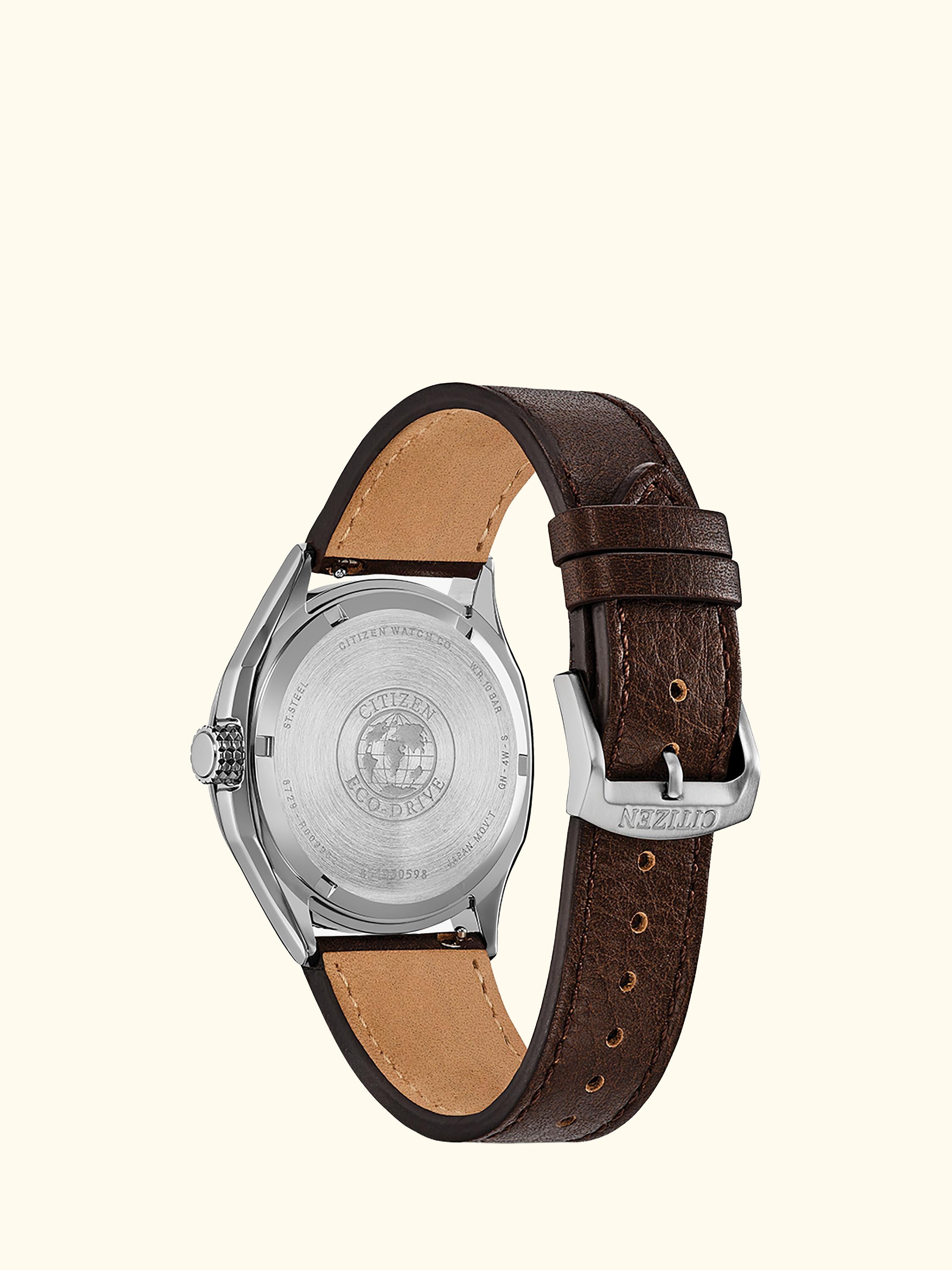 AW1890-19B Men's Terra Force Round Leather Strap Watch, Silver