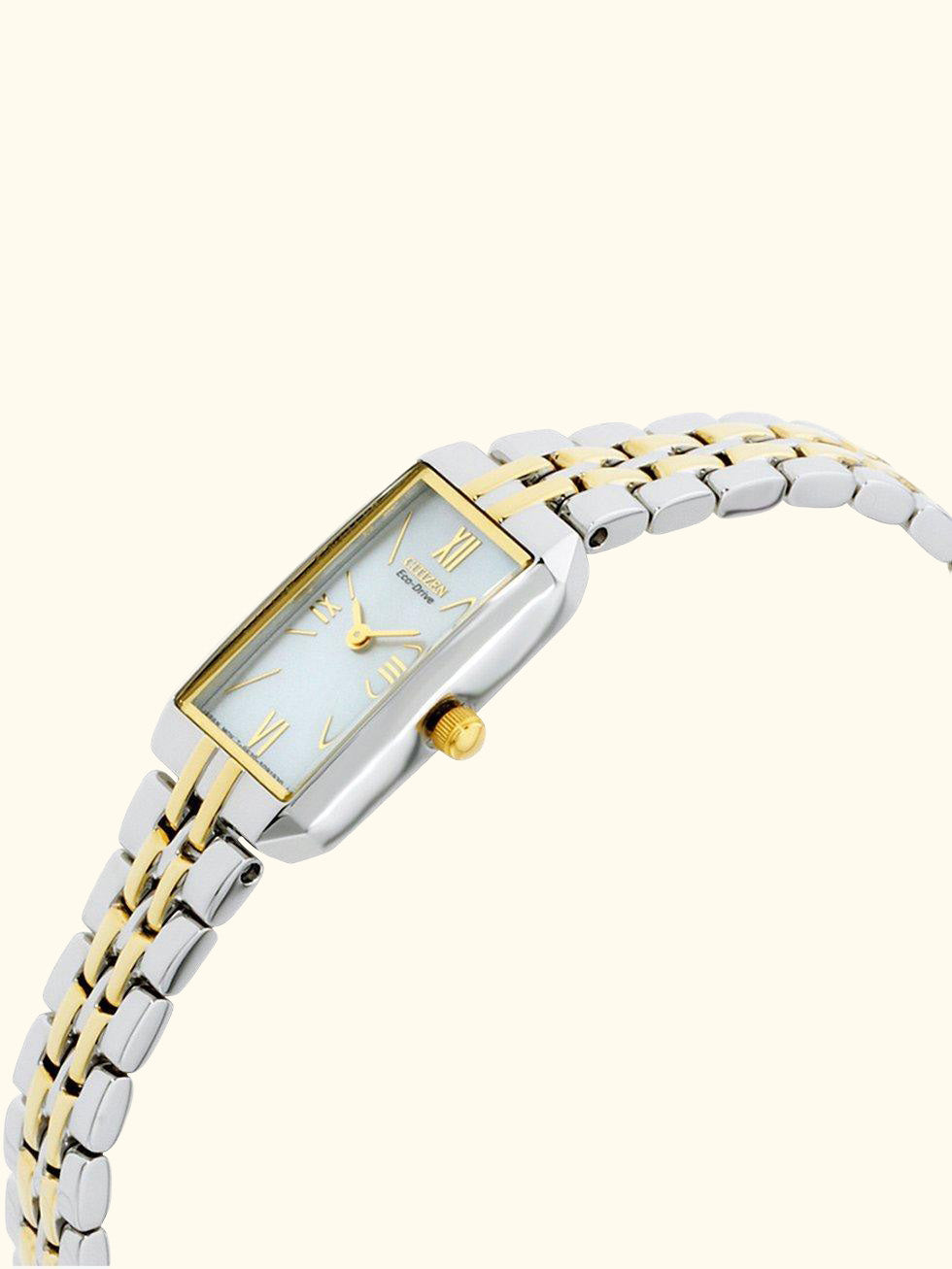 EG2694-59D Women's Eco-Drive Silhouette Bracelet Strap Watch, Silver/Gold