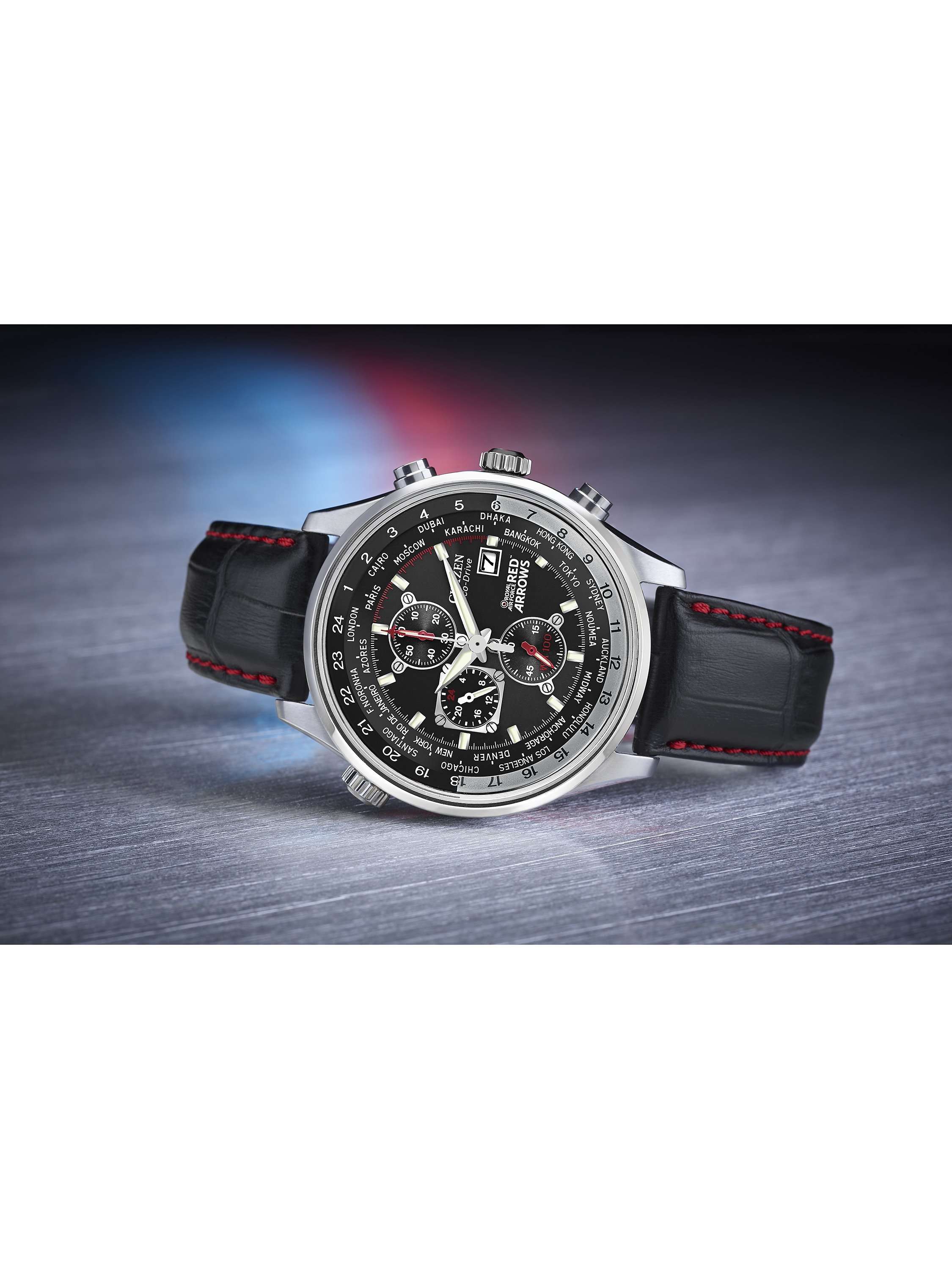 CA0080-03E Men's Red Arrows Eco-Drive Chronograph Leather Strap Watch, Black
