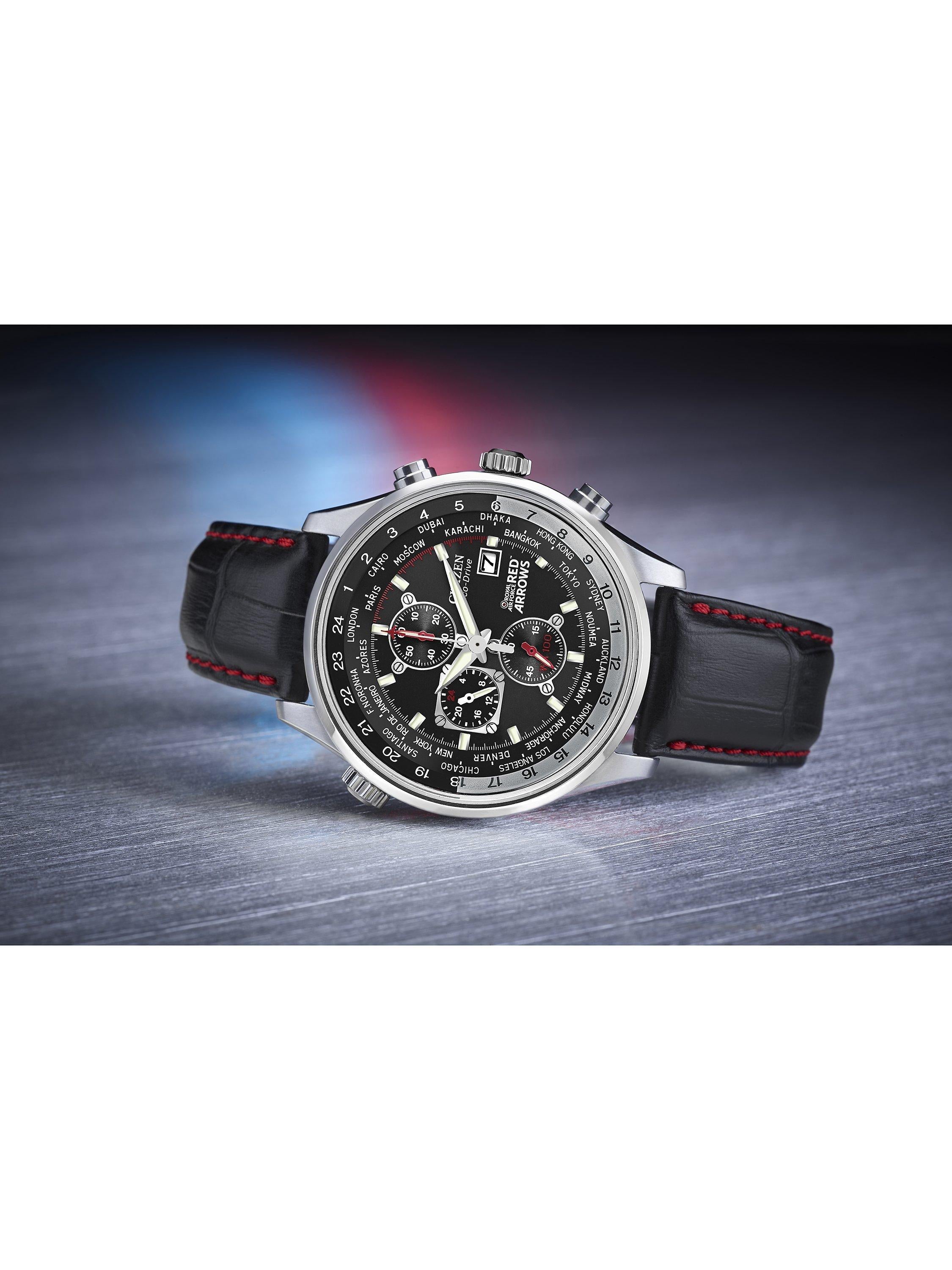 CA0080-03E Men's Red Arrows Eco-Drive Chronograph Leather Strap Watch, Black