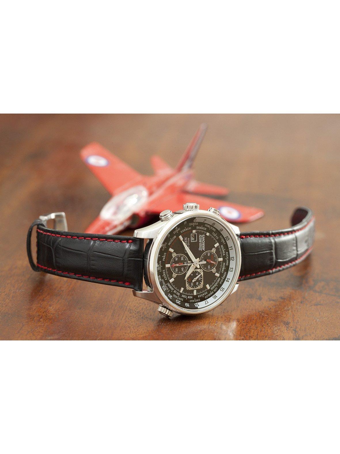 CA0080-03E Men's Red Arrows Eco-Drive Chronograph Leather Strap Watch, Black