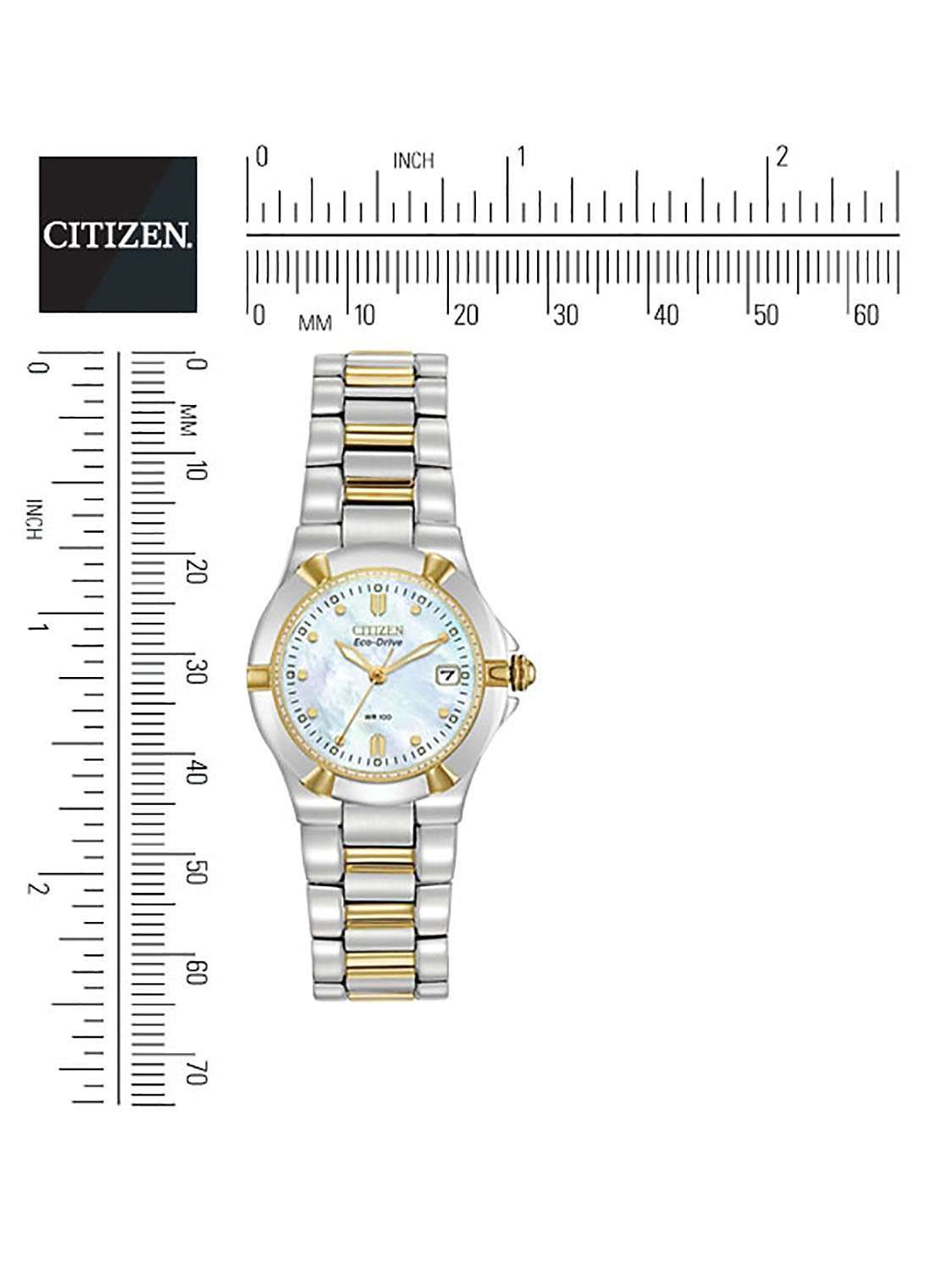 EW1534-57D Women's Eco-Drive Mother of Pearl Two Tone Bracelet Strap Watch, Silver/Gold