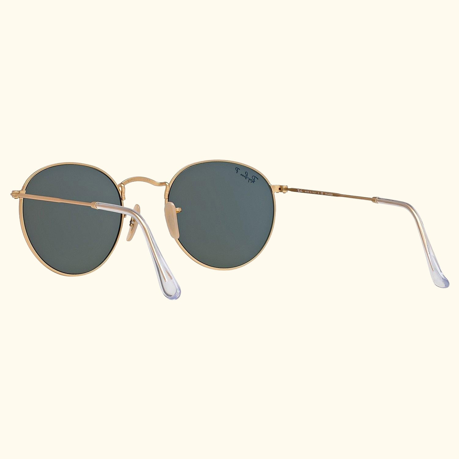RB3447 Polarised Round Sunglasses, Gold/Dark Green