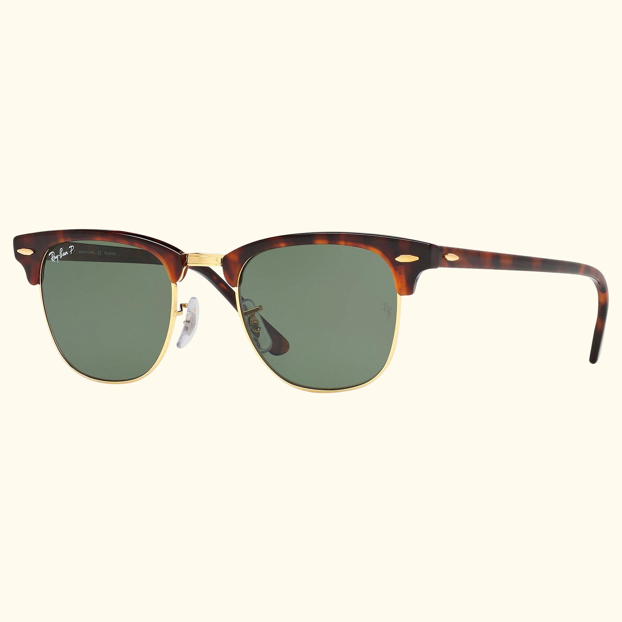 RB3016 Men's Polarised Clubmaster Sunglasses, Tortoise/Green
