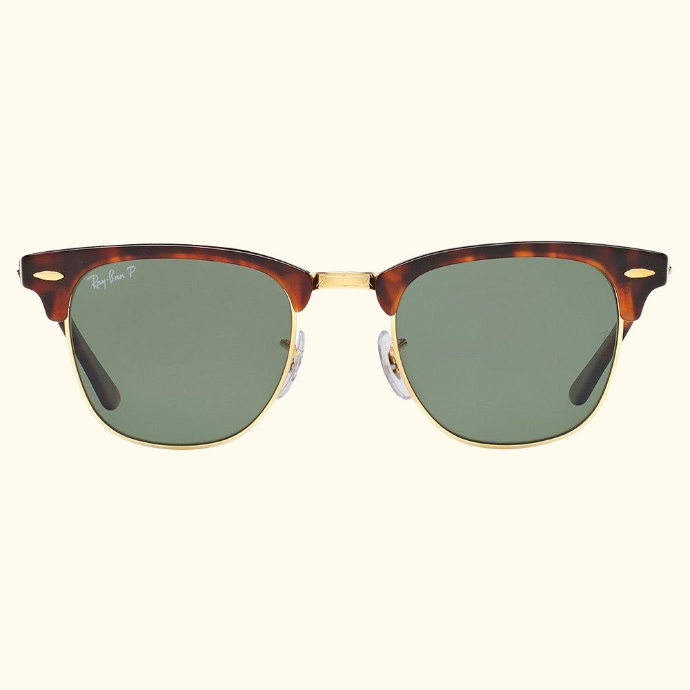 RB3016 Men's Polarised Clubmaster Sunglasses, Tortoise/Green