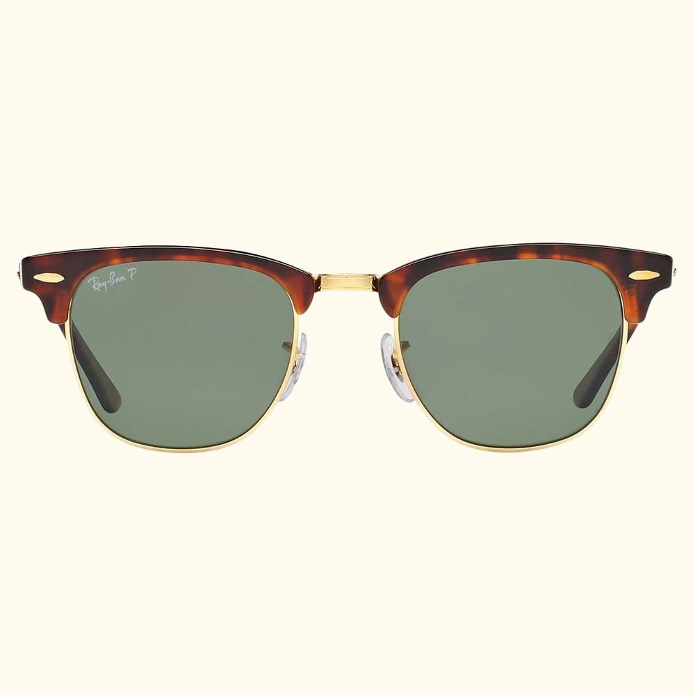 RB3016 Men's Polarised Clubmaster Sunglasses, Tortoise/Green