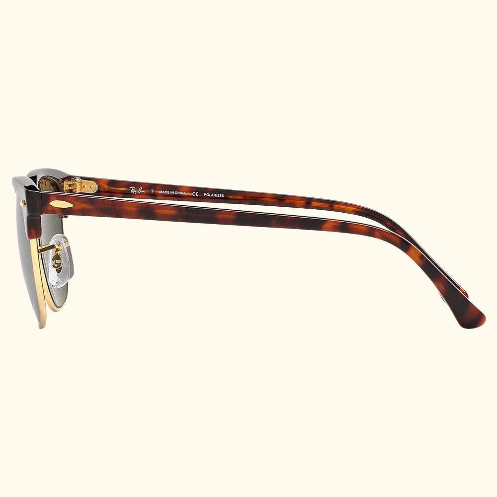 RB3016 Men's Polarised Clubmaster Sunglasses, Tortoise/Green