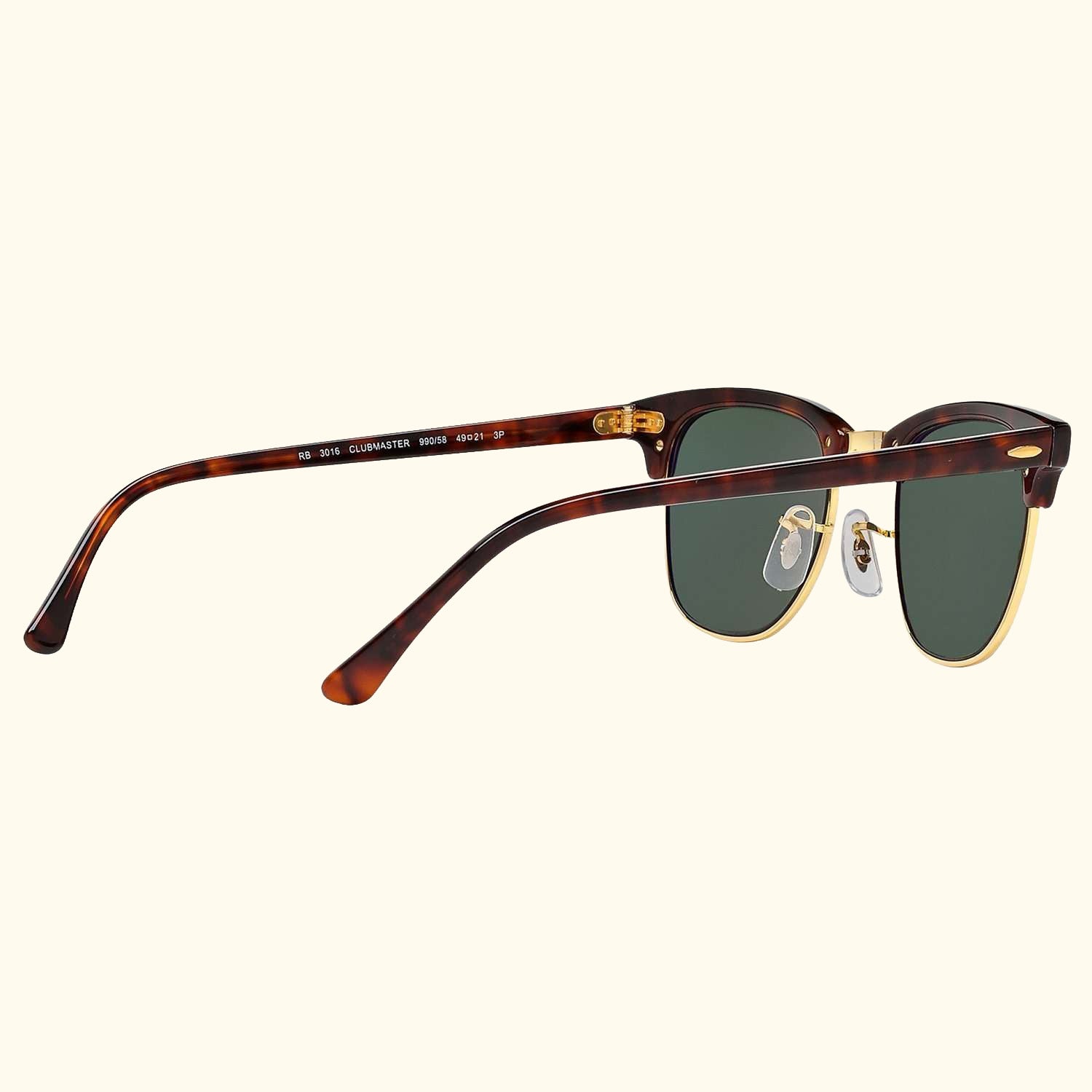 RB3016 Men's Polarised Clubmaster Sunglasses, Tortoise/Green