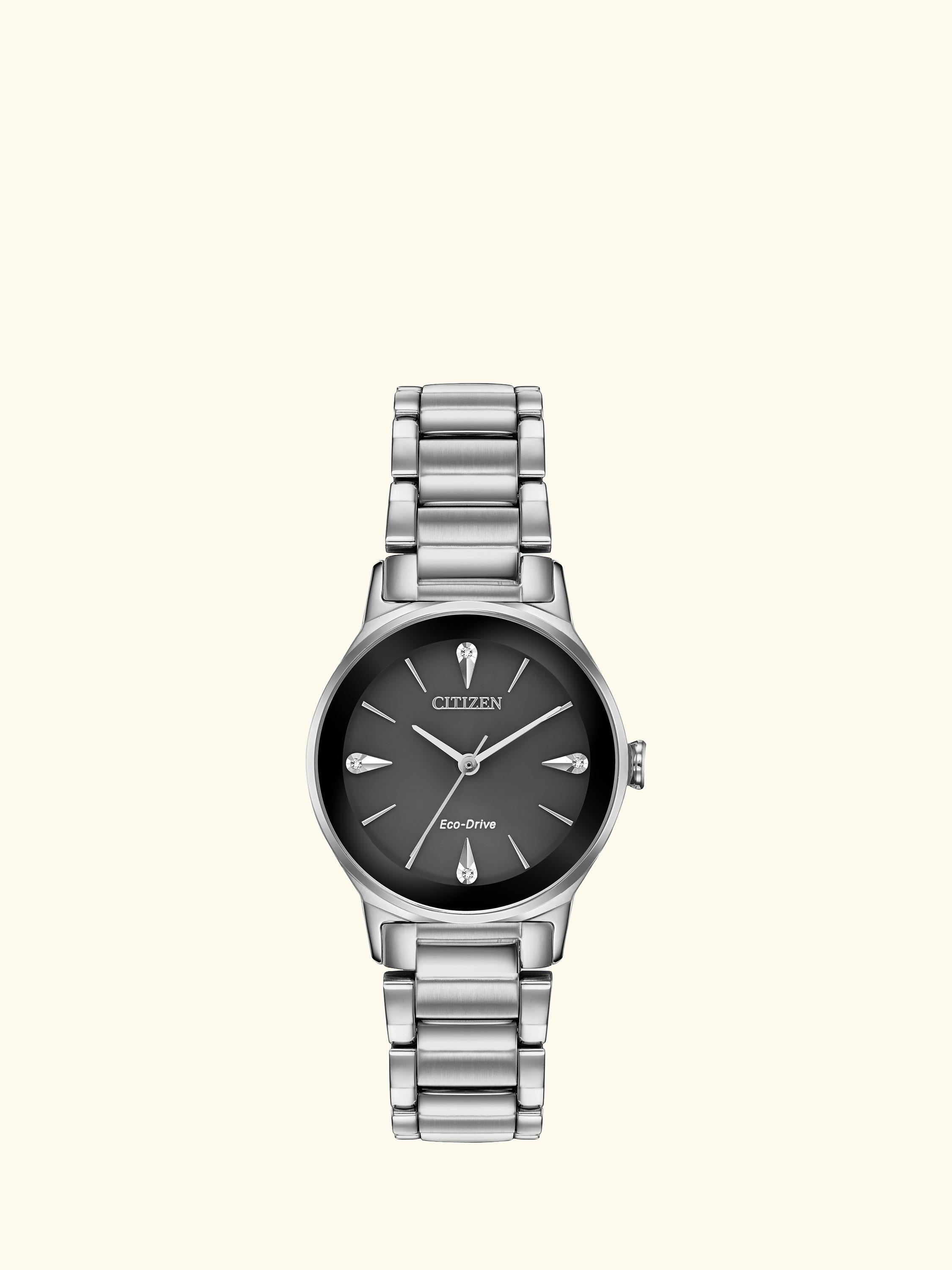 EM0730-57E Women's Axiom Eco-Drive Diamond Bracelet Strap Watch, Silver/Black