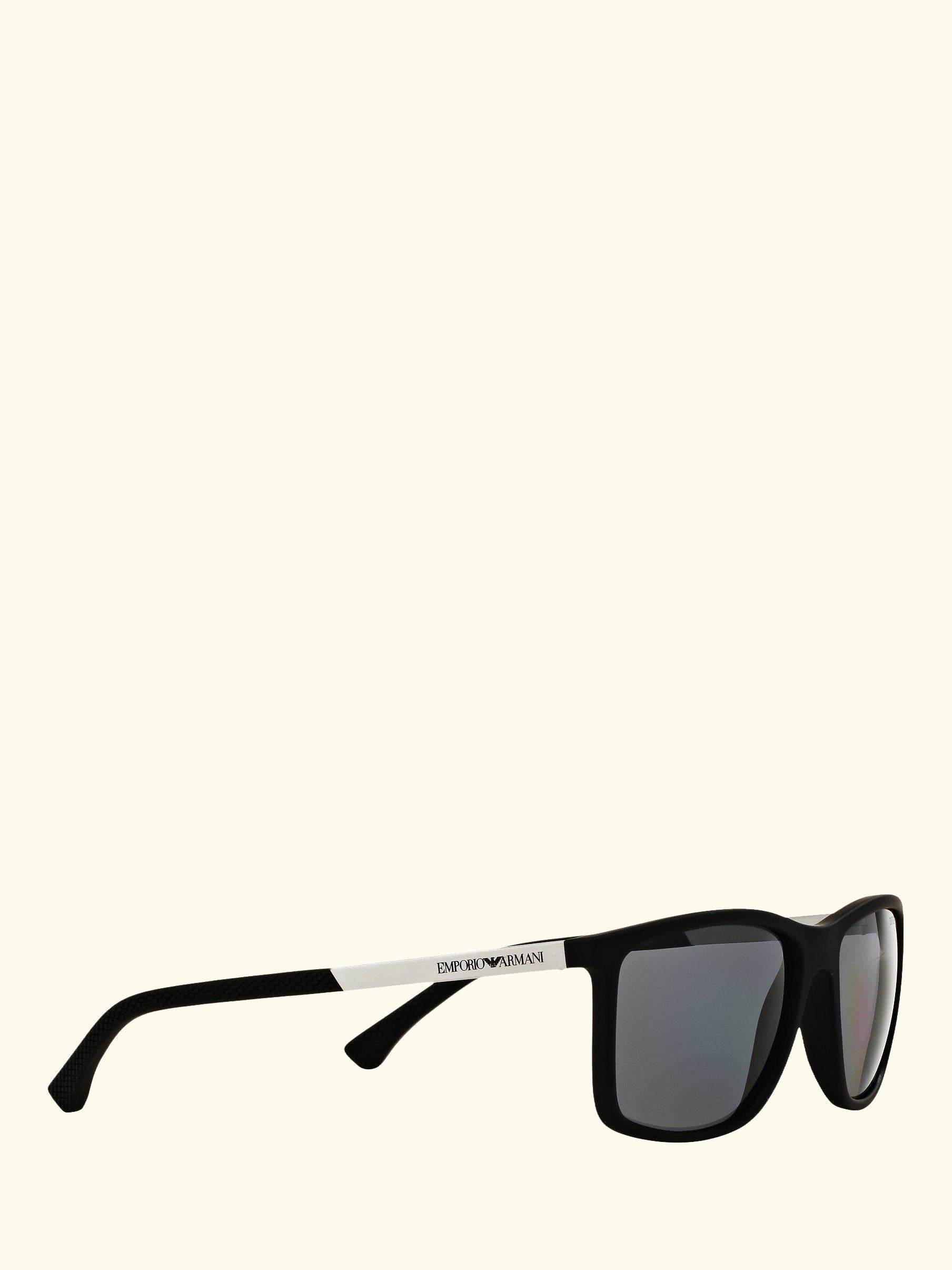 EA4058 Women's Polarised Rectangular Sunglasses, Matte Black/Grey