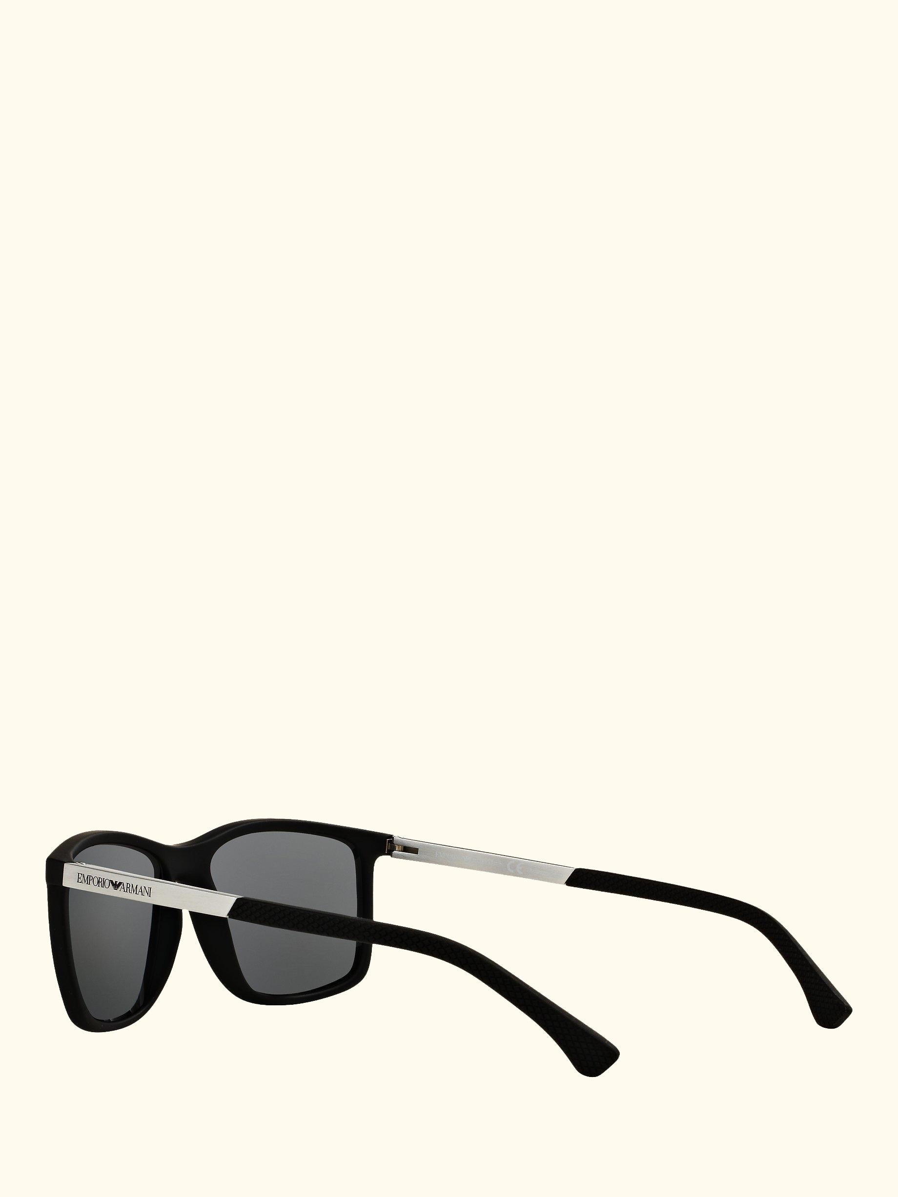 EA4058 Women's Polarised Rectangular Sunglasses, Matte Black/Grey
