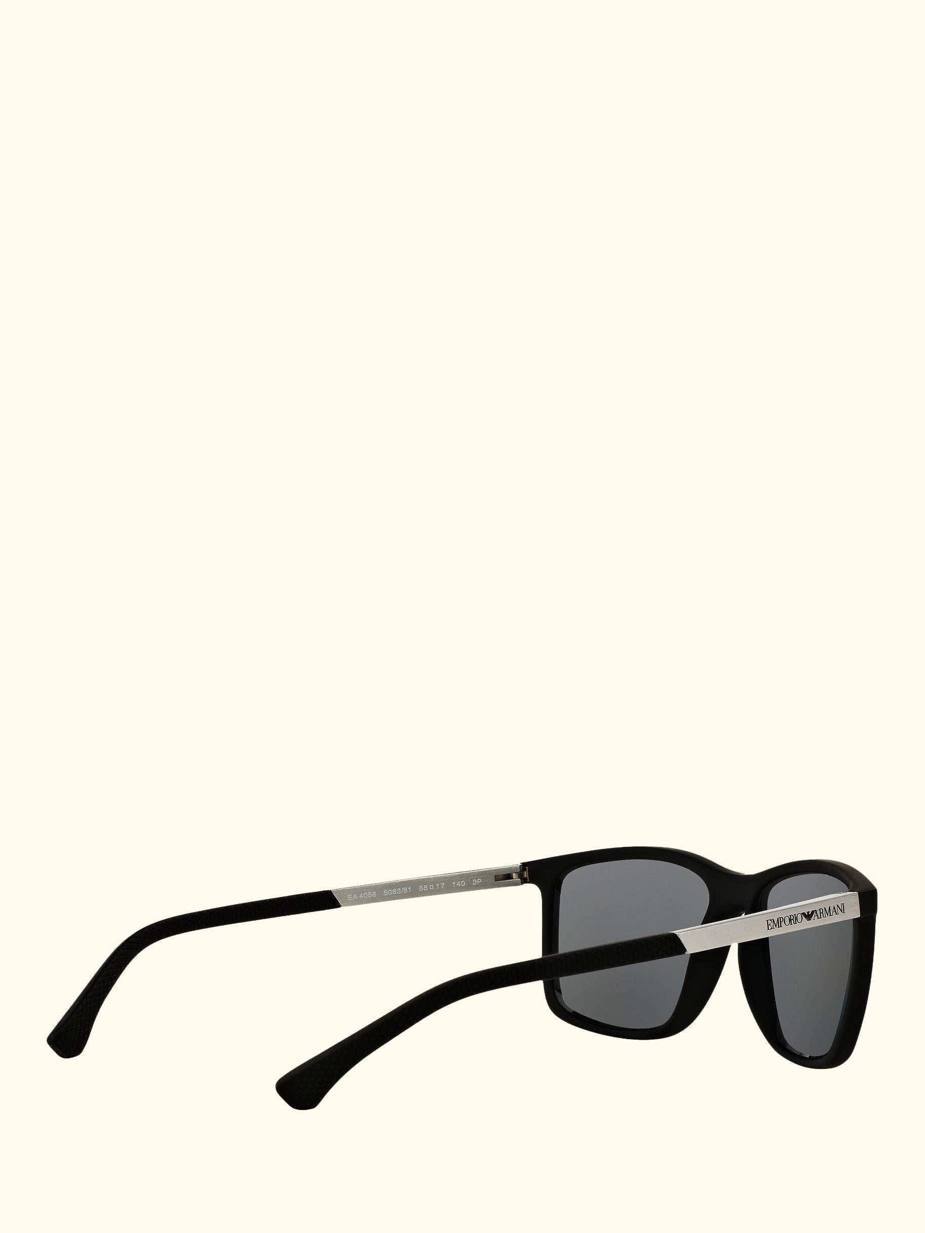 EA4058 Women's Polarised Rectangular Sunglasses, Matte Black/Grey
