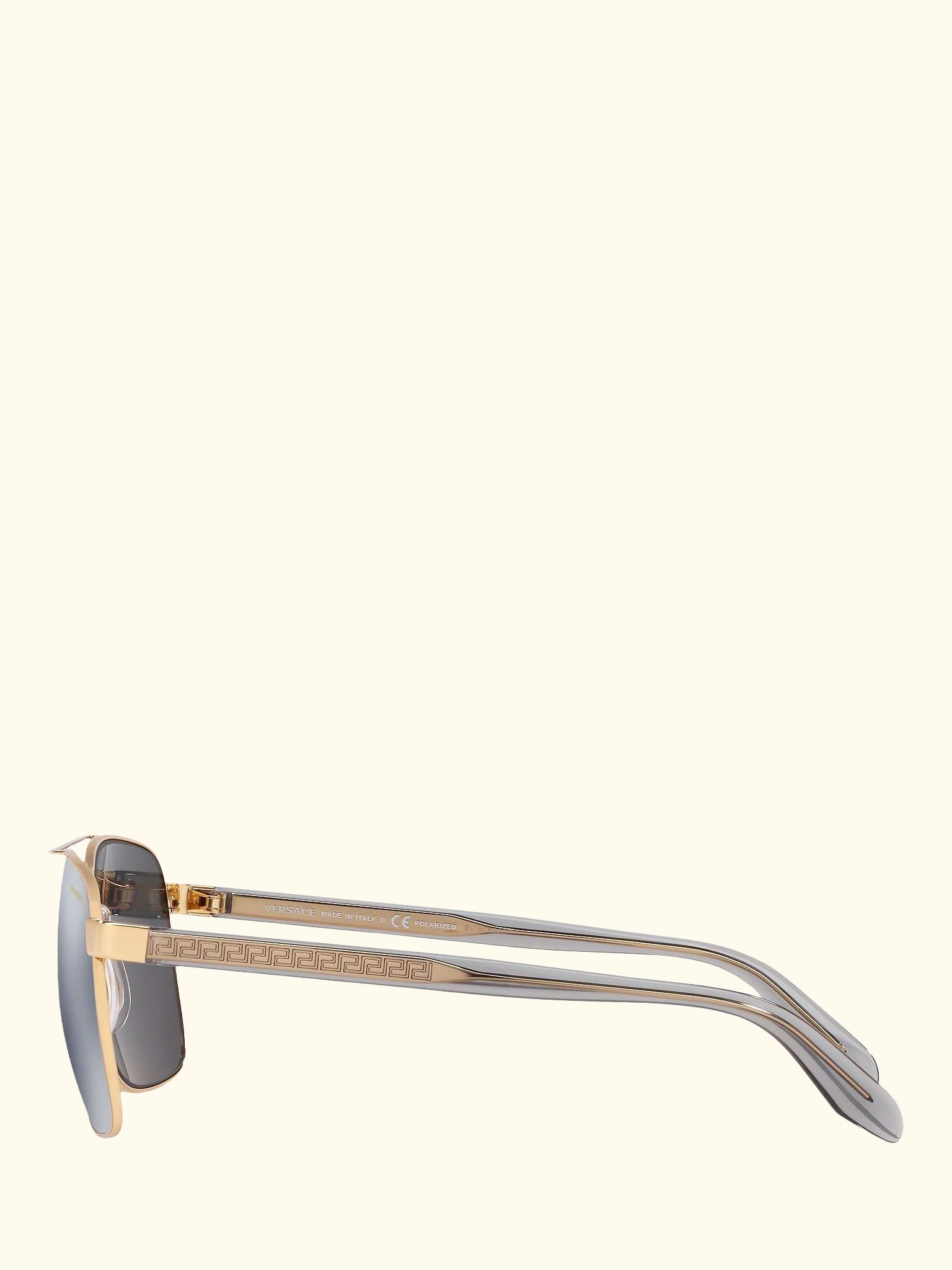 VE2174 Men's Polarised Square Sunglasses, Gold/Mirror Grey
