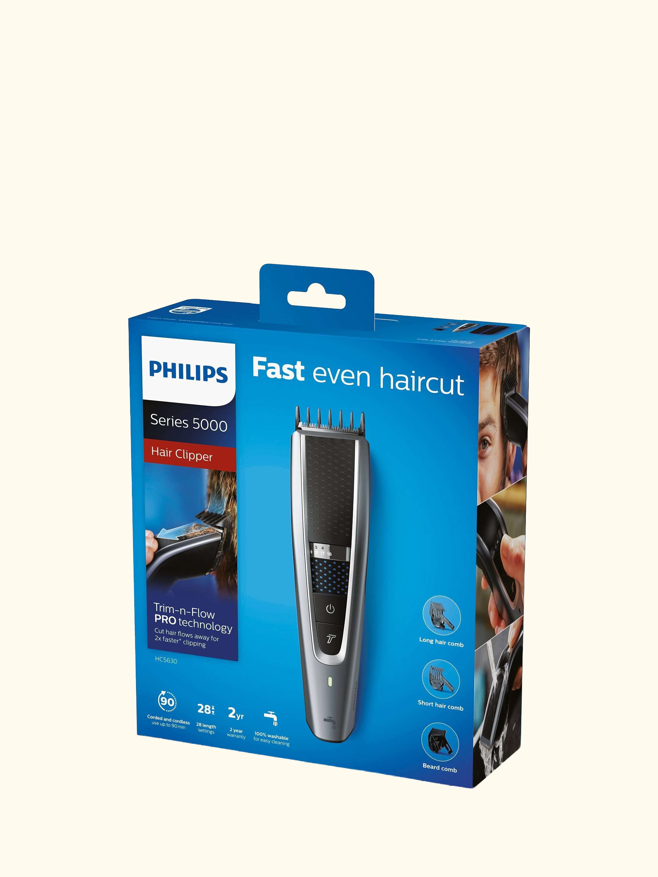 HC5630/13 Series 5000 Cordless Hair Clipper with Turbo Mode, Silver