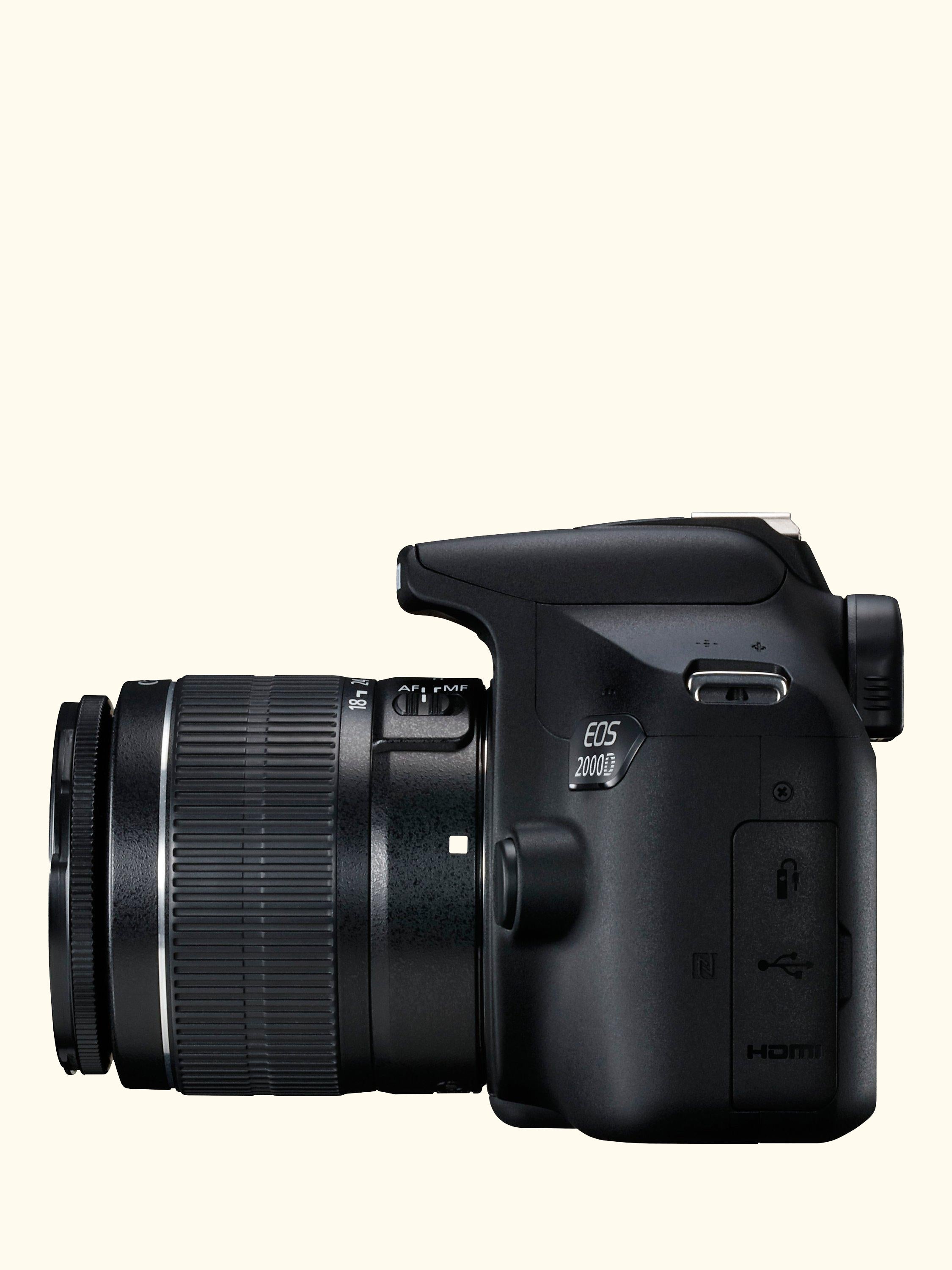 EOS 2000D Digital SLR Camera with 18-55mm III DC Lens, 1080p Full HD, 24.1MP, Wi-Fi, NFC, Optical Viewfinder, 3" LCD Screen, Black