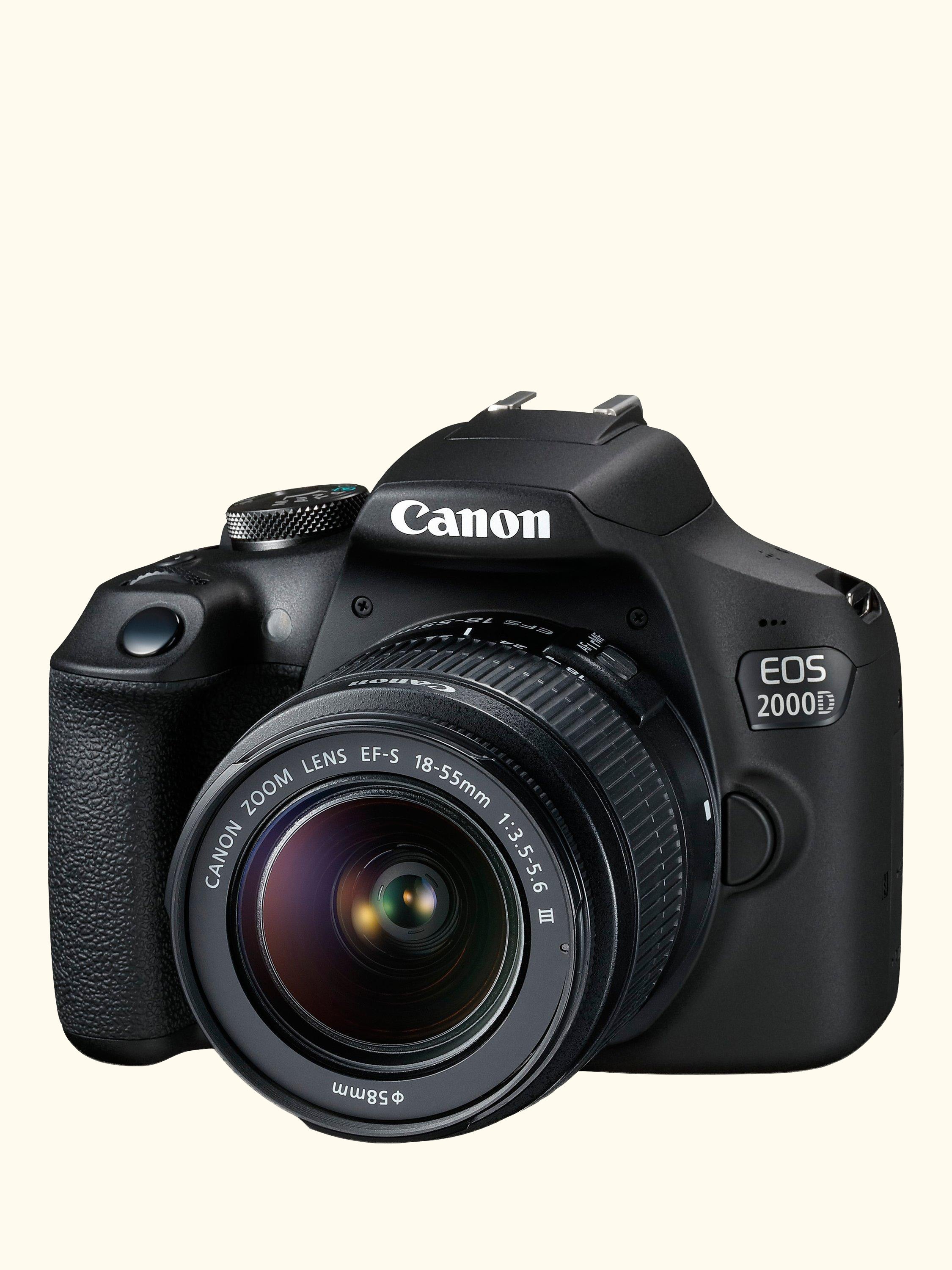 EOS 2000D Digital SLR Camera with 18-55mm III DC Lens, 1080p Full HD, 24.1MP, Wi-Fi, NFC, Optical Viewfinder, 3" LCD Screen, Black