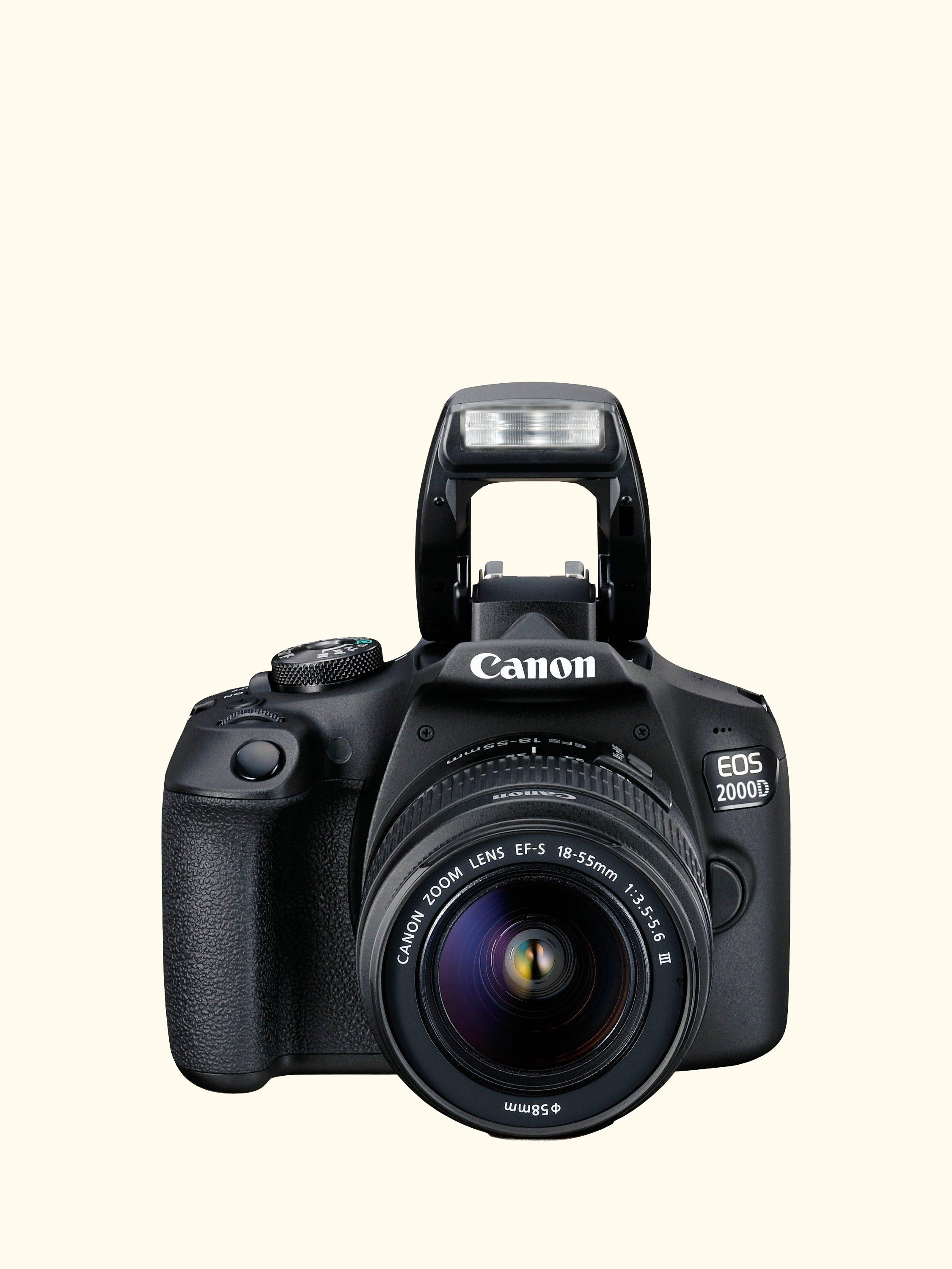 EOS 2000D Digital SLR Camera with 18-55mm III DC Lens, 1080p Full HD, 24.1MP, Wi-Fi, NFC, Optical Viewfinder, 3" LCD Screen, Black