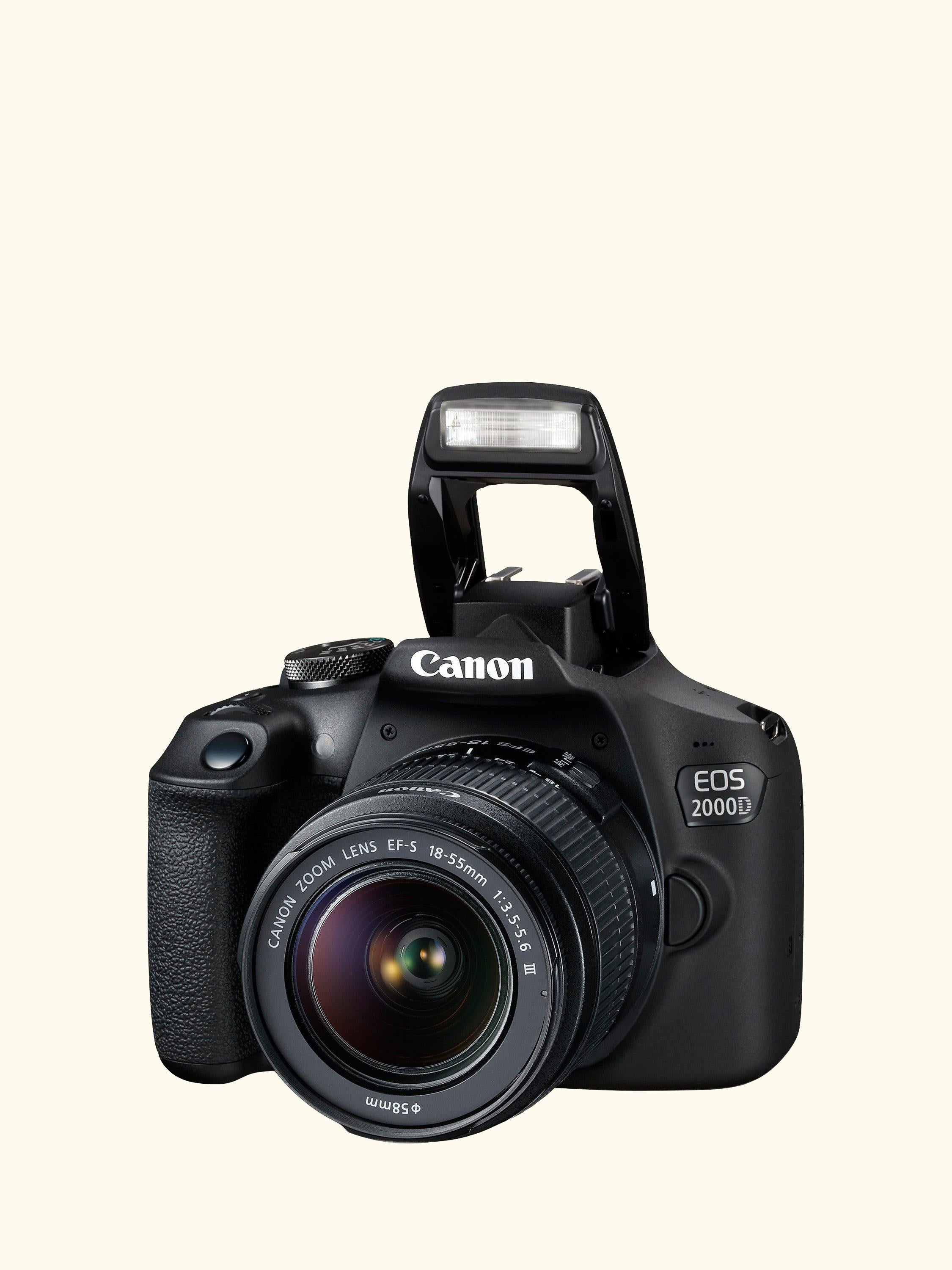 EOS 2000D Digital SLR Camera with 18-55mm III DC Lens, 1080p Full HD, 24.1MP, Wi-Fi, NFC, Optical Viewfinder, 3" LCD Screen, Black