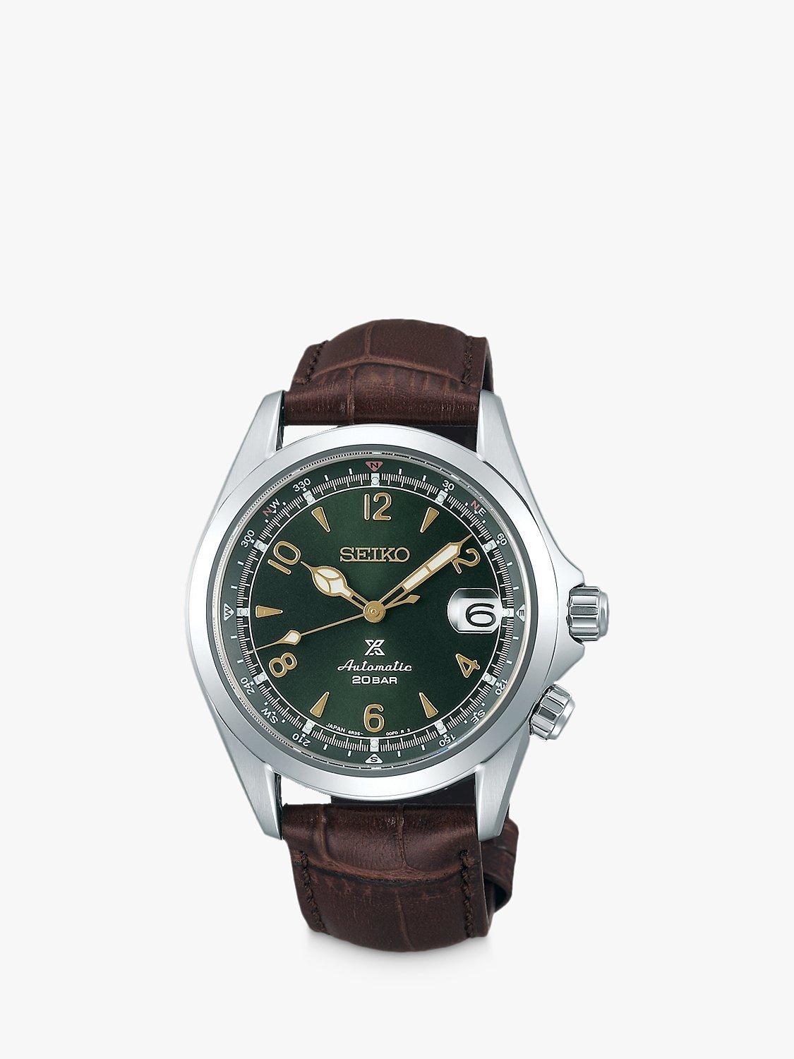 SPB121J1 Men's Prospex Alpinist 2020 Automatic Date Leather Strap Watch, Brown/Green