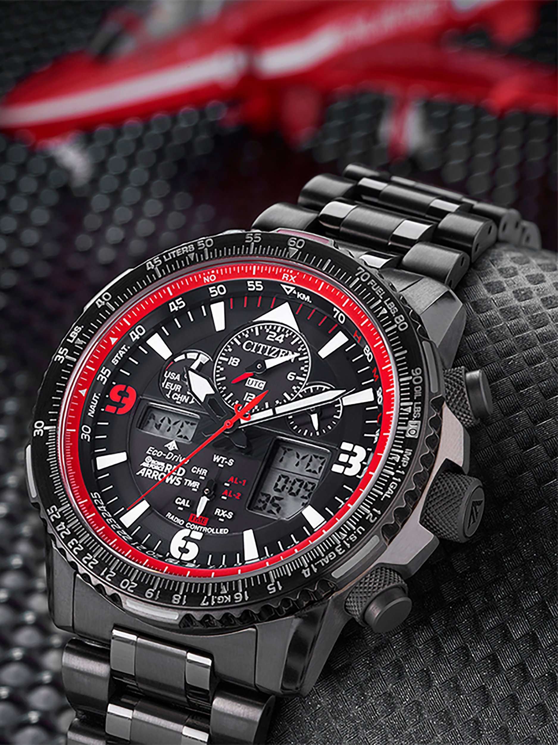 JY8087-51E Men's Limited Edition Red Arrows Skyhawk A.T Chronograph Bracelet Strap Watch, Black