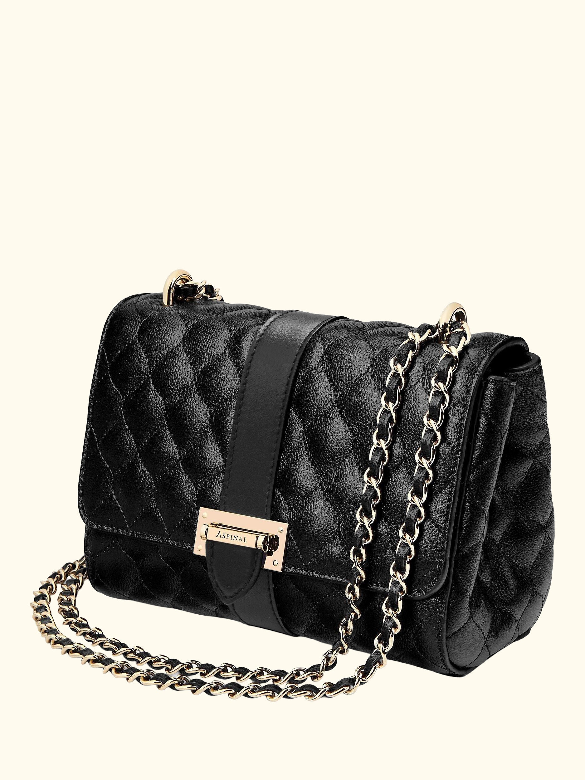 Lottie Small Quilted Pebble Leather Shoulder Bag, Black