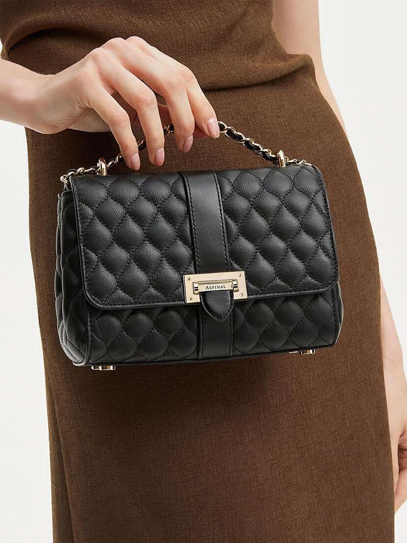 Lottie Small Quilted Pebble Leather Shoulder Bag, Black