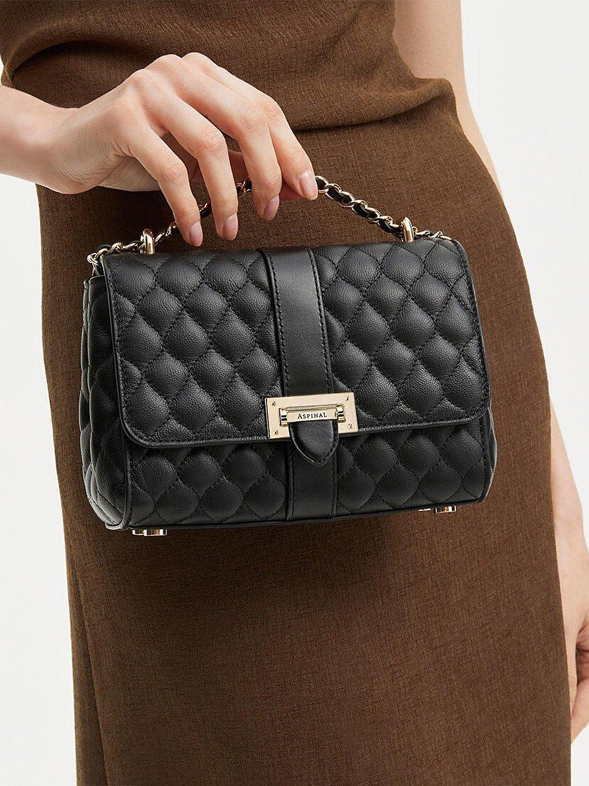 Lottie Small Quilted Pebble Leather Shoulder Bag, Black