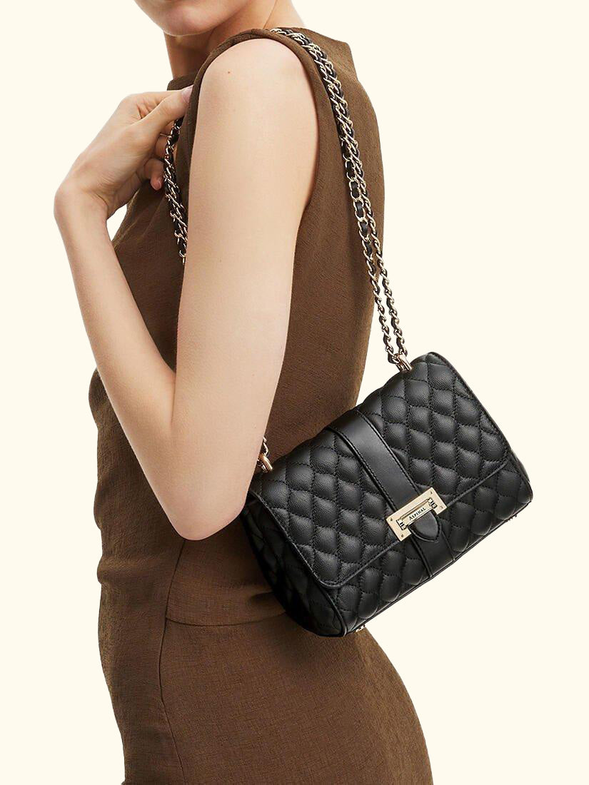 Lottie Small Quilted Pebble Leather Shoulder Bag, Black