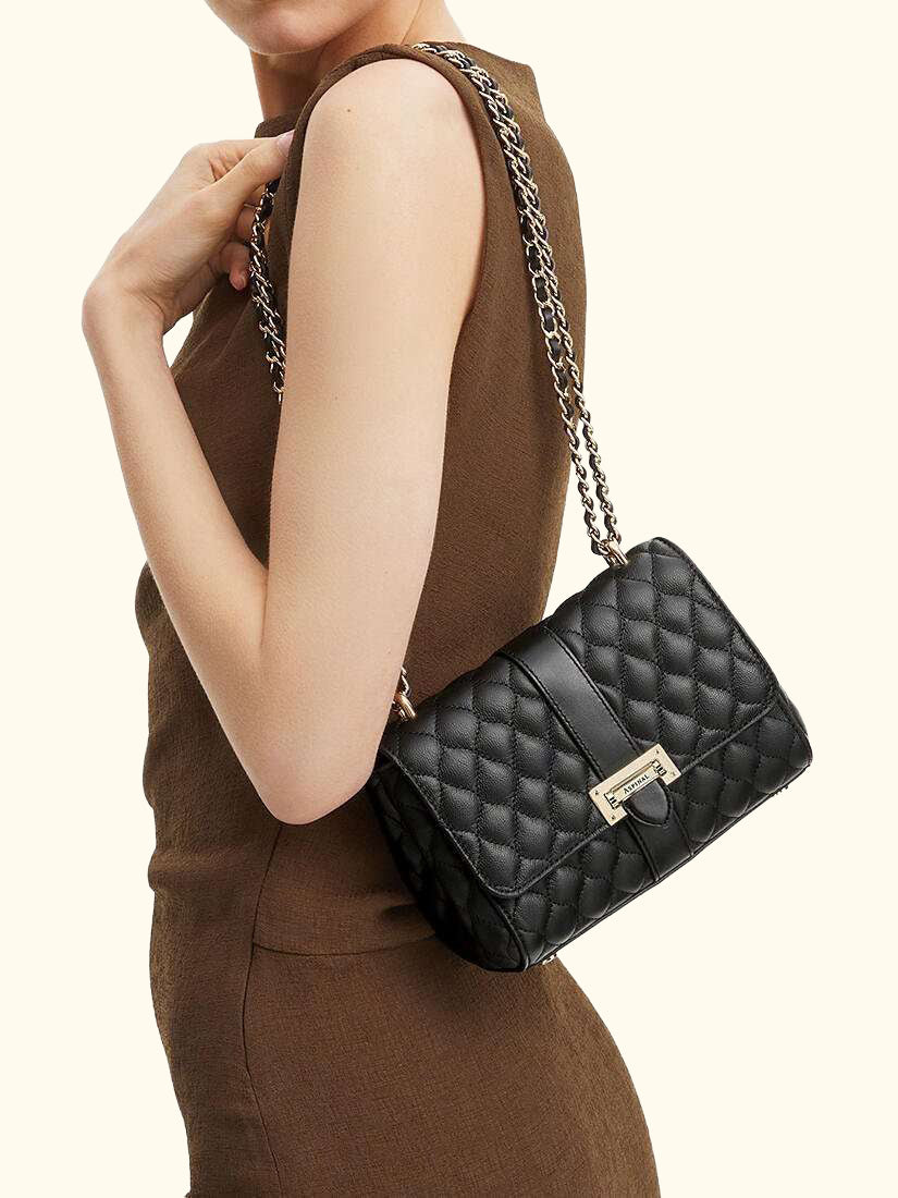 Lottie Small Quilted Pebble Leather Shoulder Bag, Black