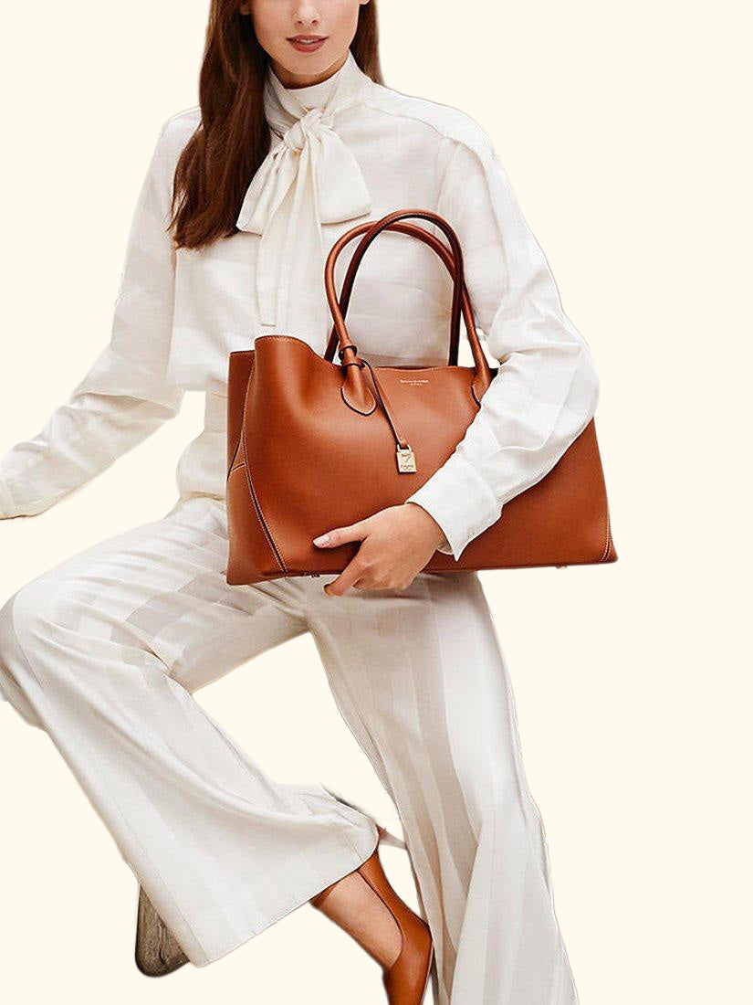 Large London Smooth Leather Tote Bag, Tan