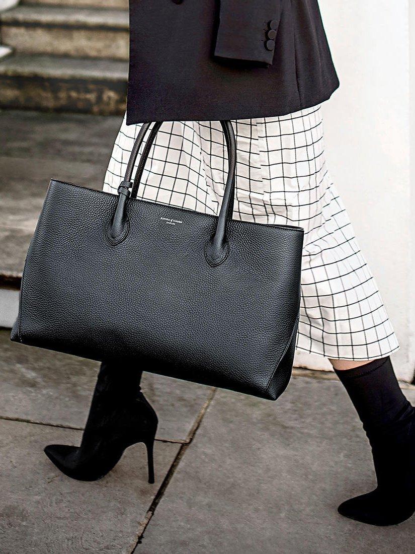Large London Pebble Leather Tote Bag, Black