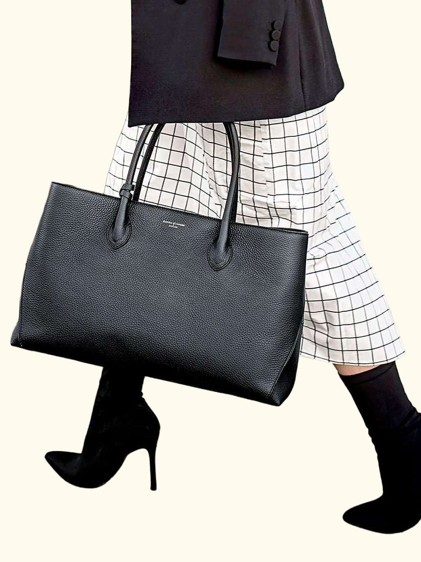 Large London Pebble Leather Tote Bag, Black