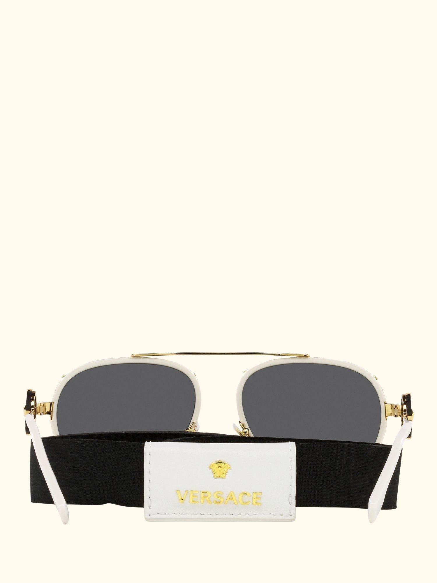 VE2232 Women's Aviator Sunglasses, White on Gold/Black