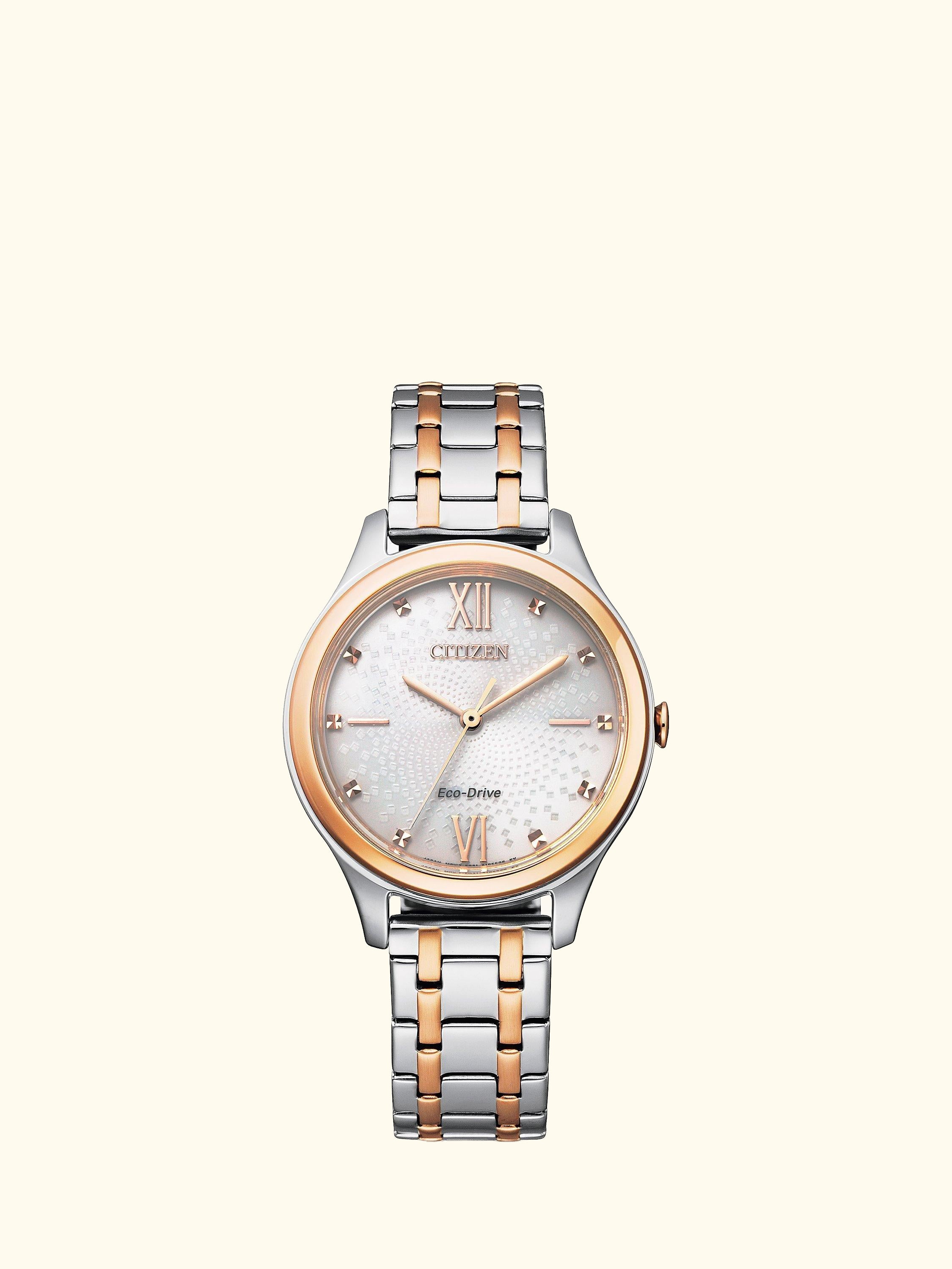 EM0506-77A Women's Eco-Drive Two-Tone Bracelet Strap Watch, Silver/Gold