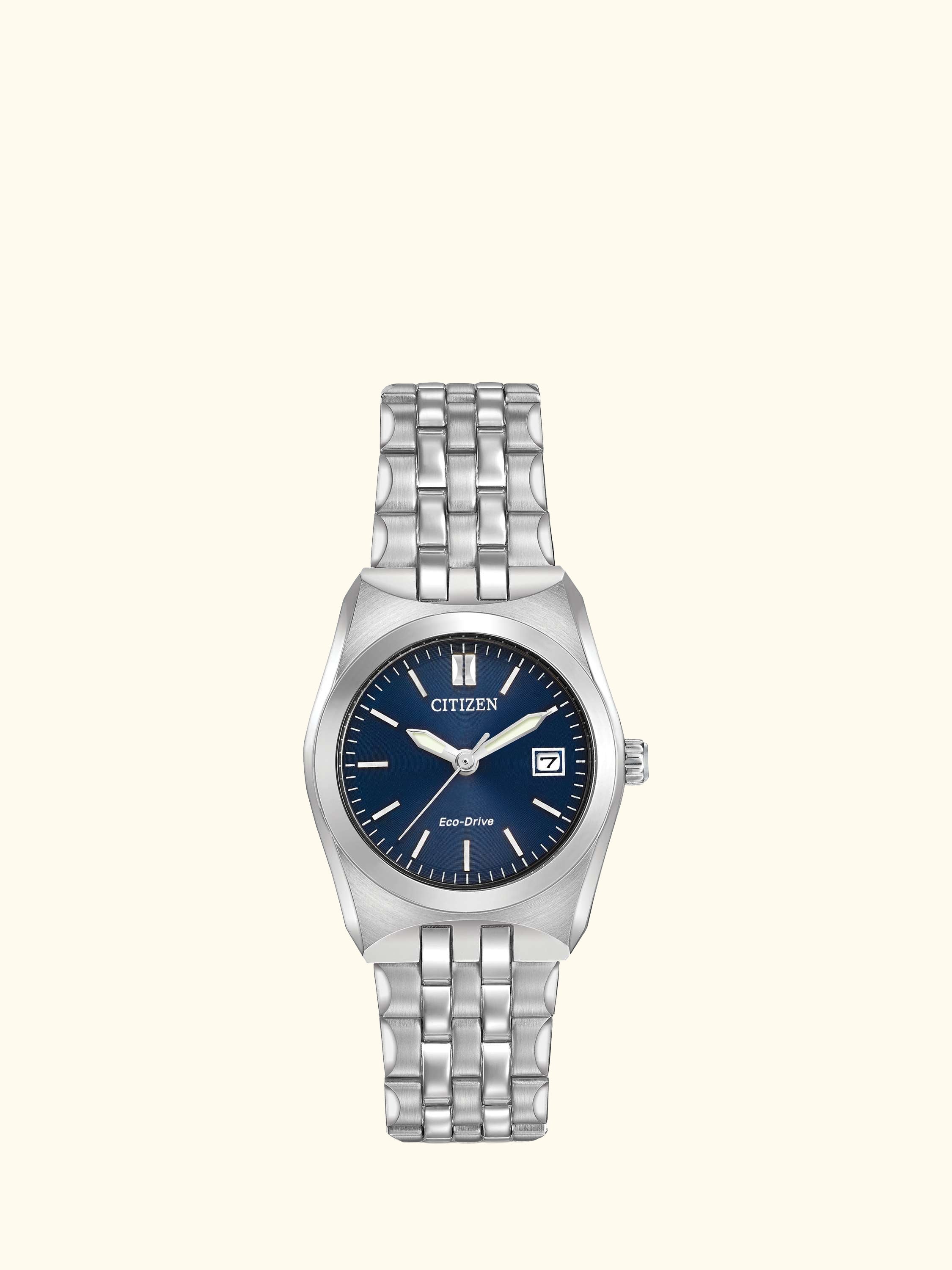 EW2290-54L Women's Eco-Drive Date Bracelet Strap Watch, Silver/Blue