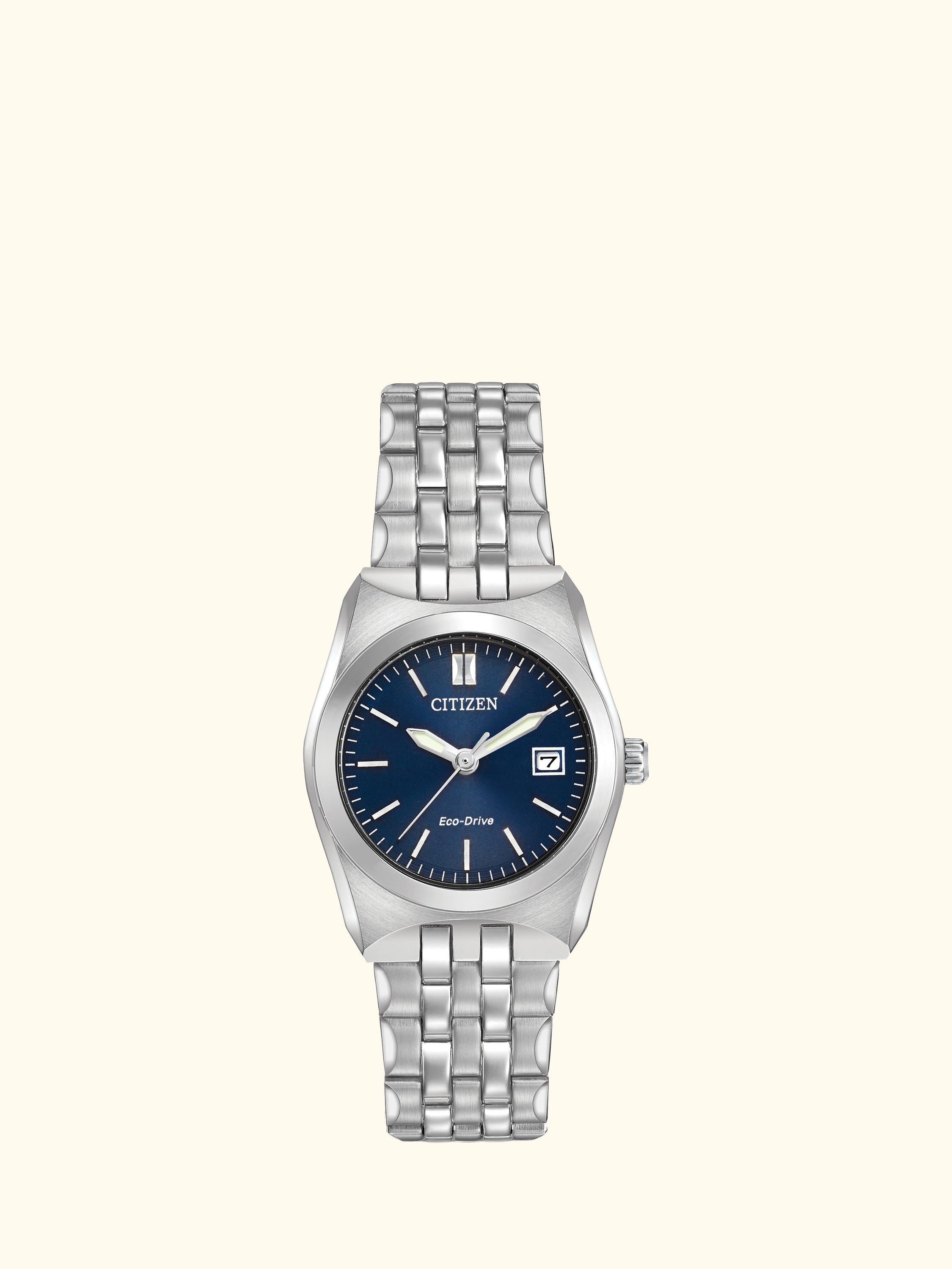 EW2290-54L Women's Eco-Drive Date Bracelet Strap Watch, Silver/Blue