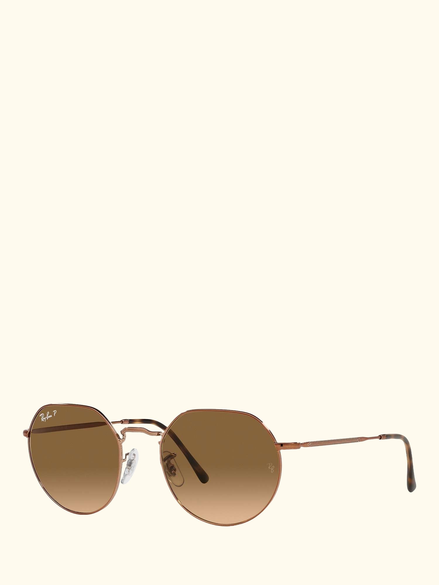 RB3565 Jack Unisex Polarised Metal Hexagonal Sunglasses, Medium Copper/Brown Gradient