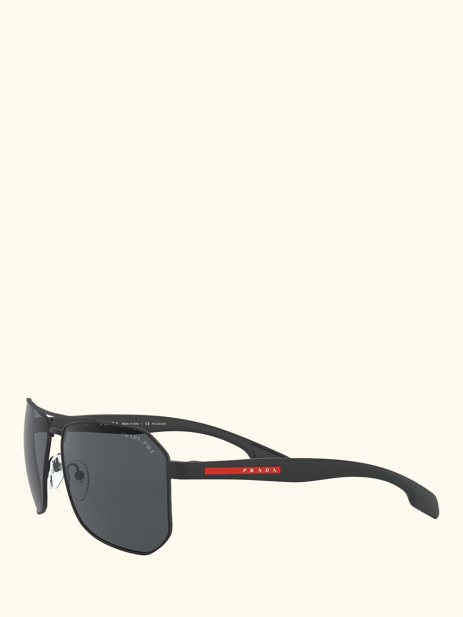 Linea Rossa PS 51VS Men's Polarised Rectangular Sunglasses, Black/Grey