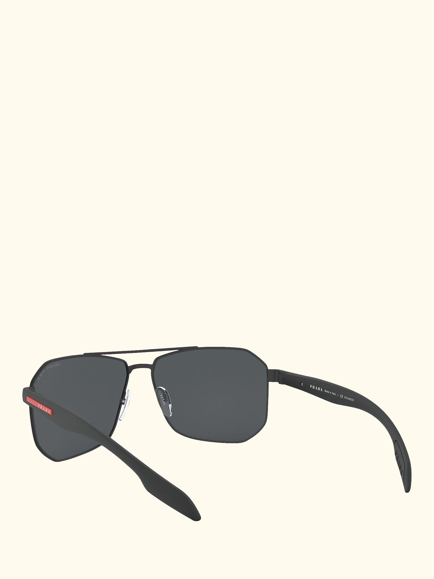 Linea Rossa PS 51VS Men's Polarised Rectangular Sunglasses, Black/Grey