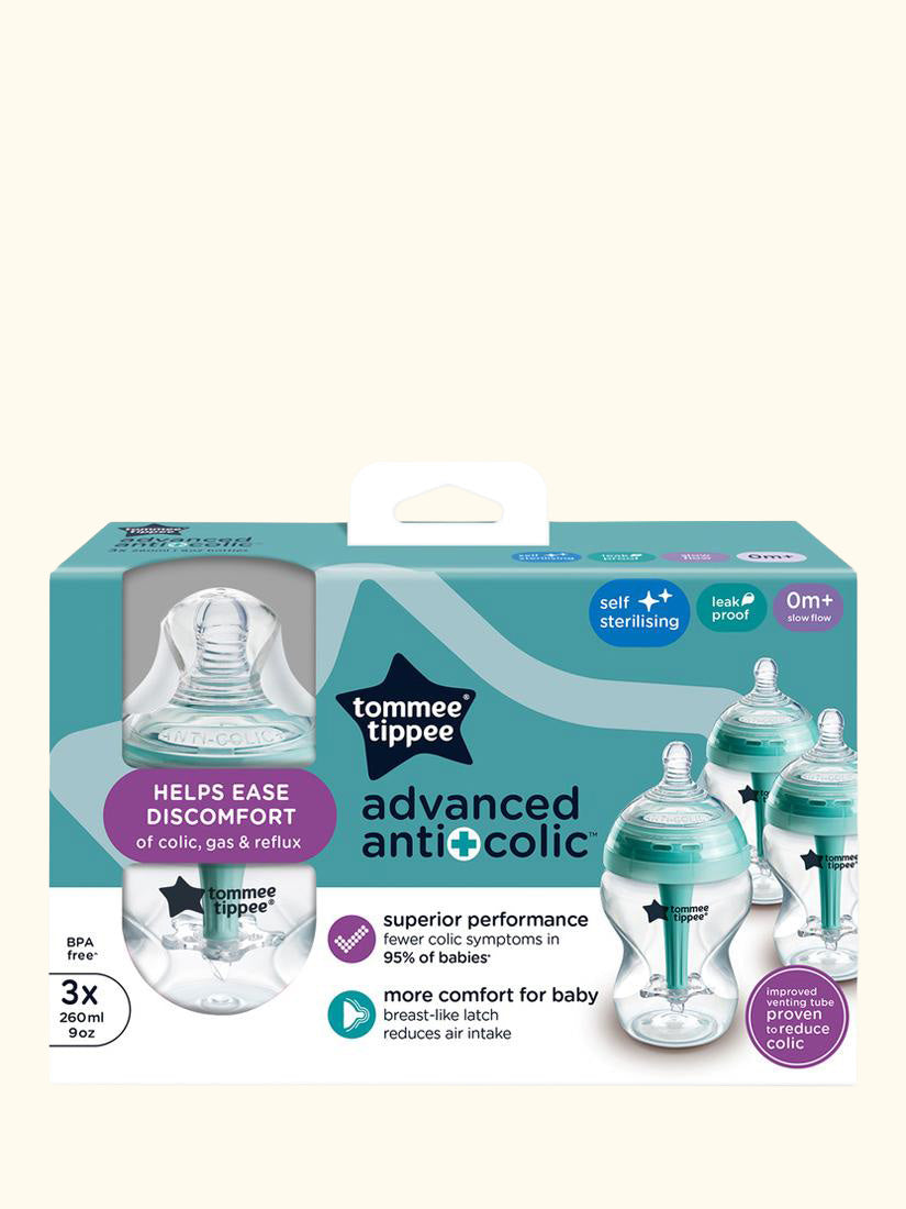 Advanced Anti-Colic Baby Bottles with Slow Flow Breast Like Teats, Pack of 3, 260ml