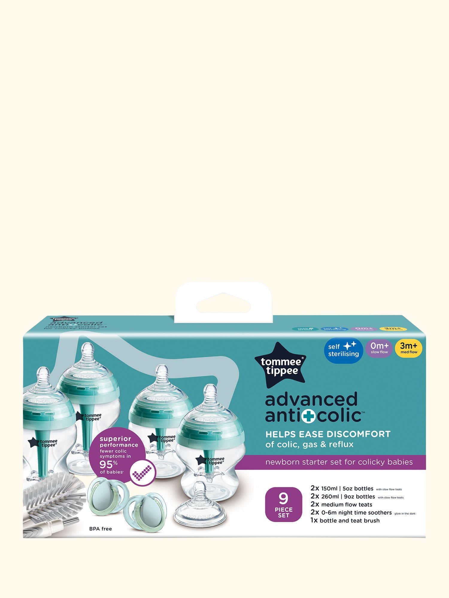 Advanced Anti-Colic Baby Bottle Newborn Starter Kit, Muted