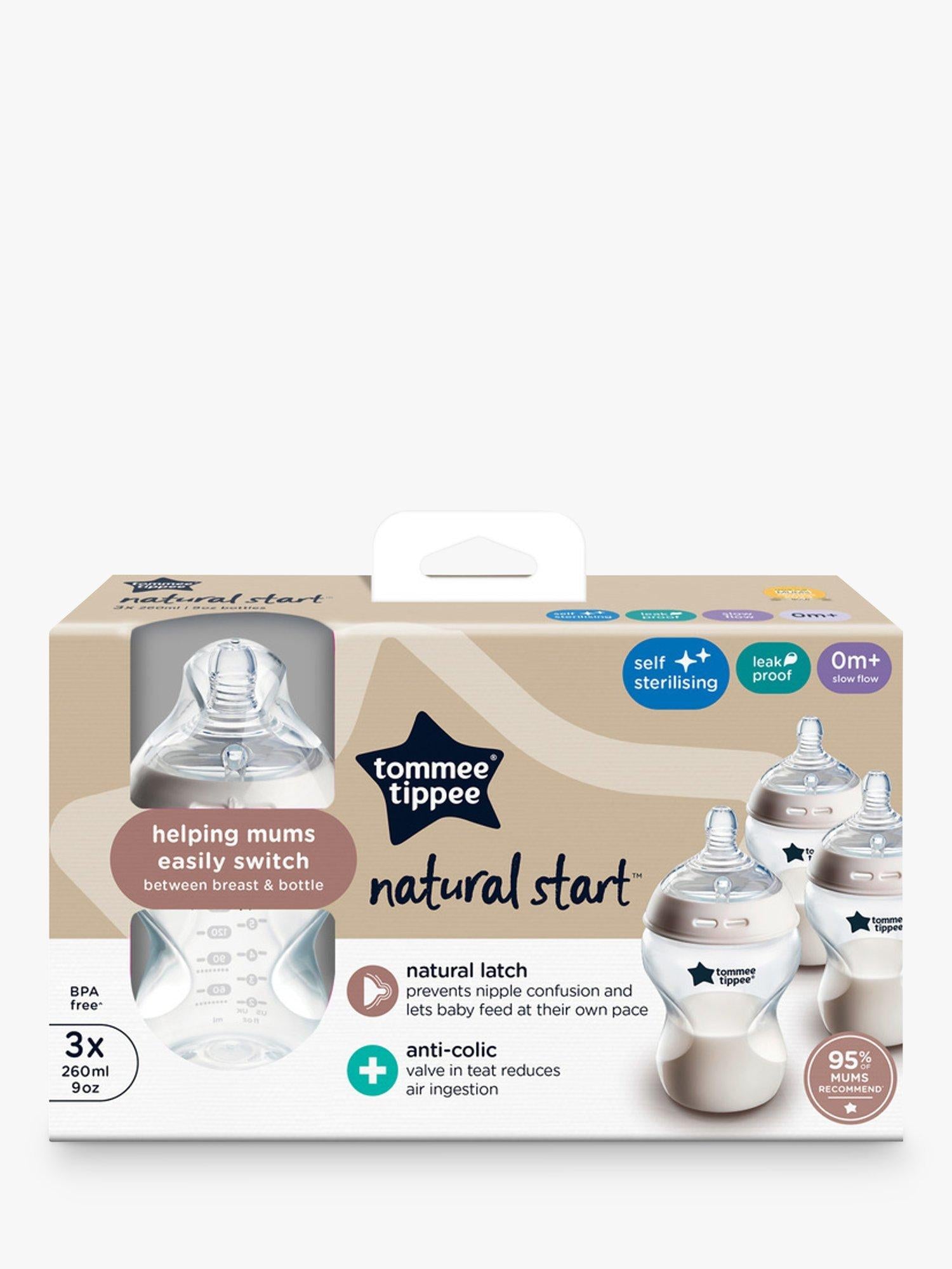 Natural Start Anti-Colic Baby Bottle with Slow Flow Teats, Pack of 3, 260ml