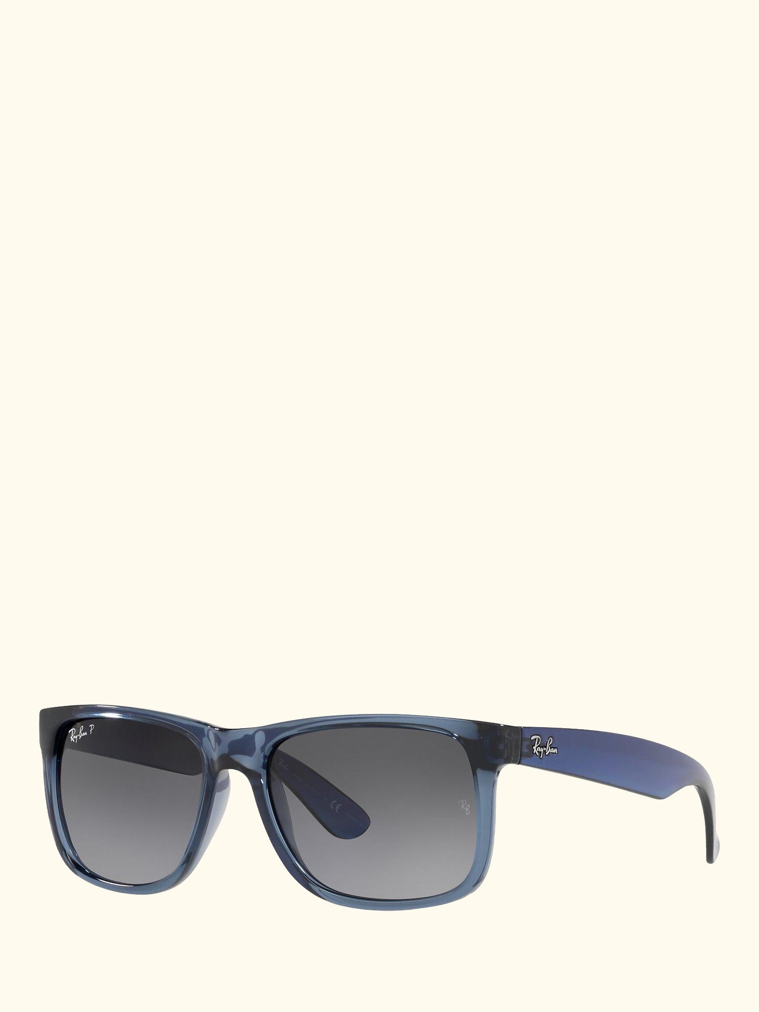 RB4165 Men's Polarised Justin Square Sunglasses, Transparent Blue/Grey Gradient