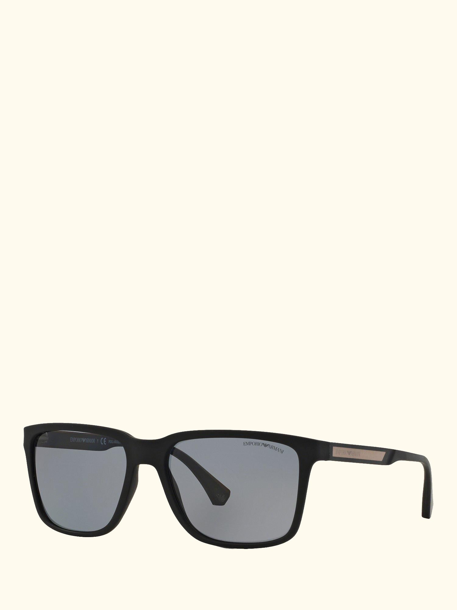 EA4047 Men's Square Polarised Sunglasses, Rubber Black/Grey