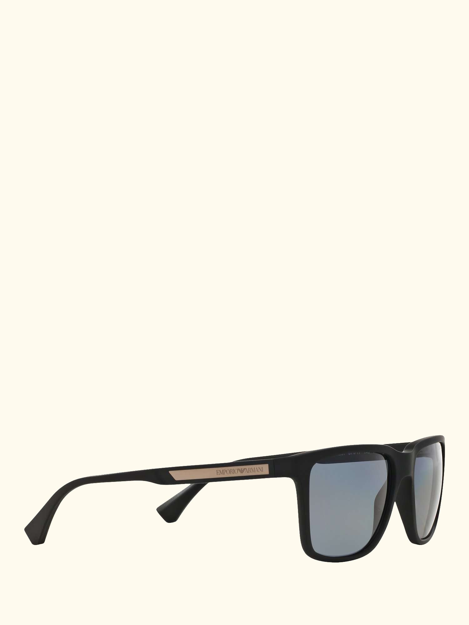EA4047 Men's Square Polarised Sunglasses, Rubber Black/Grey
